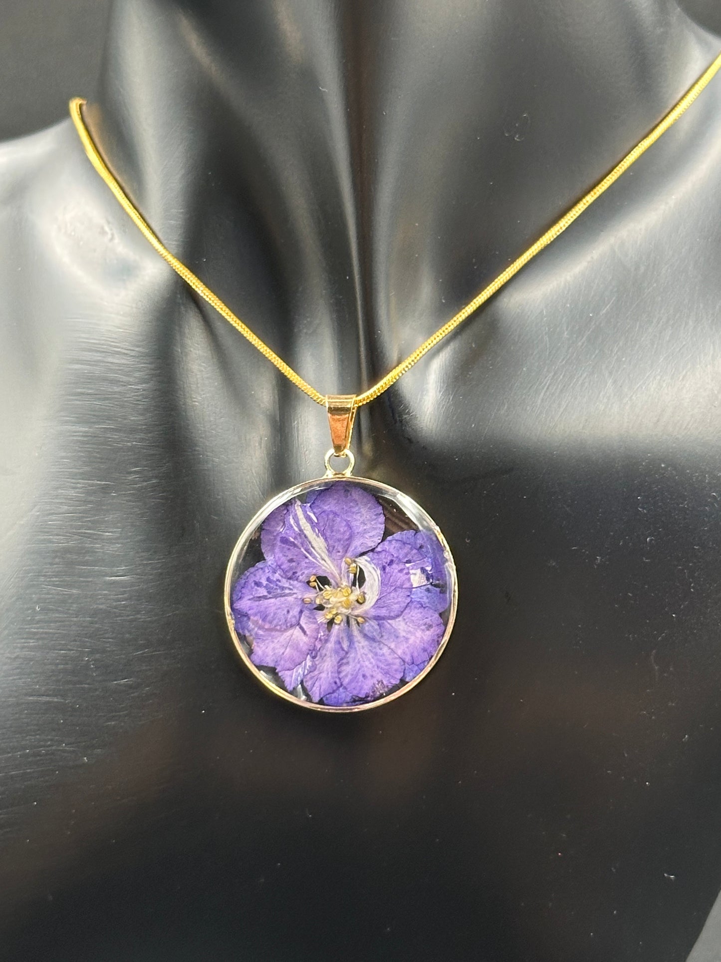 July Purple Swallowwort Month Flower Necklace, Handmade Pressed Real Flower Necklace, Unique Gift, Gold Snake Chain - Melissa Art Collection