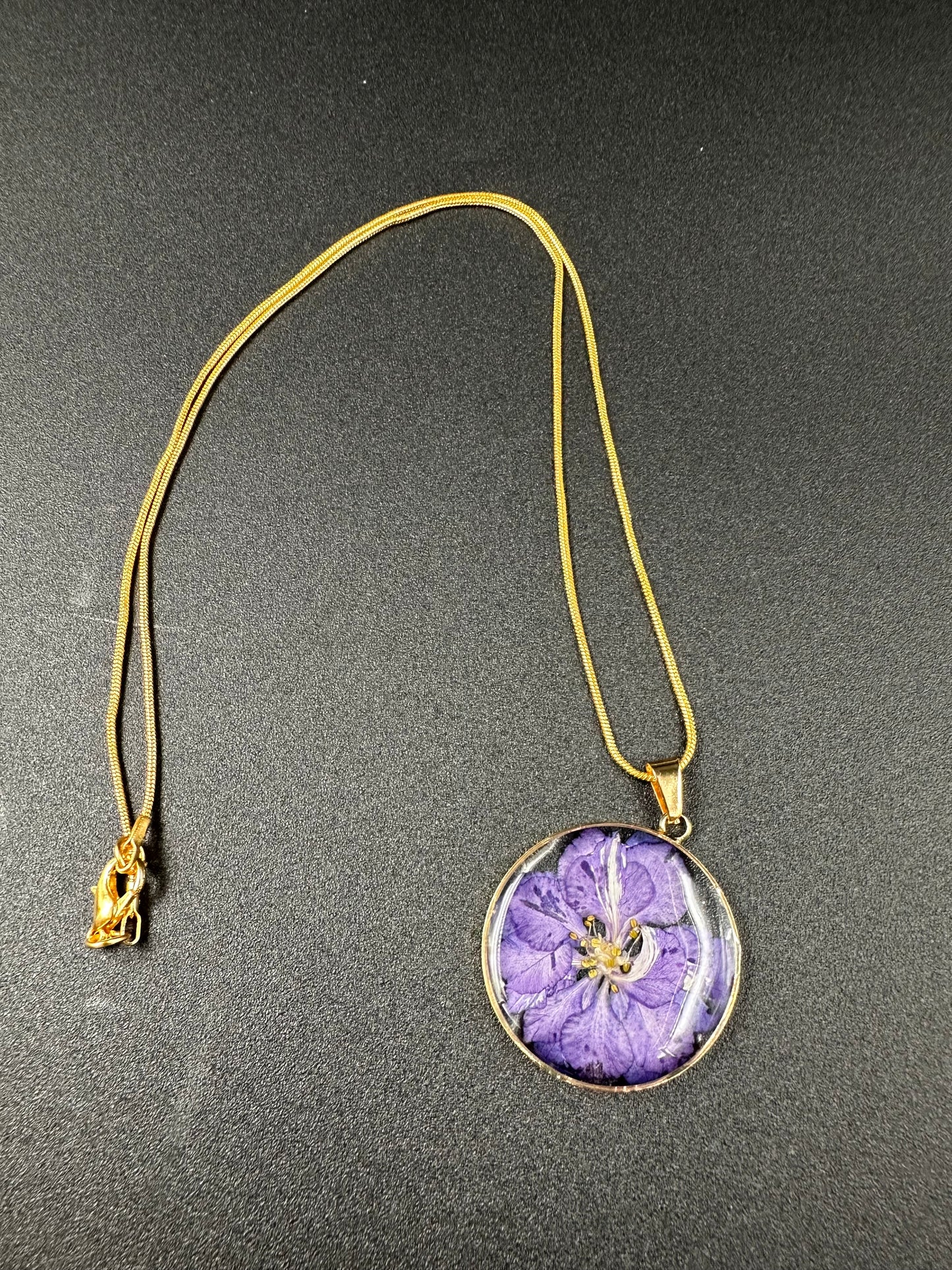 July Purple Swallowwort Month Flower Necklace, Handmade Pressed Real Flower Necklace, Unique Gift, Gold Snake Chain - Melissa Art Collection