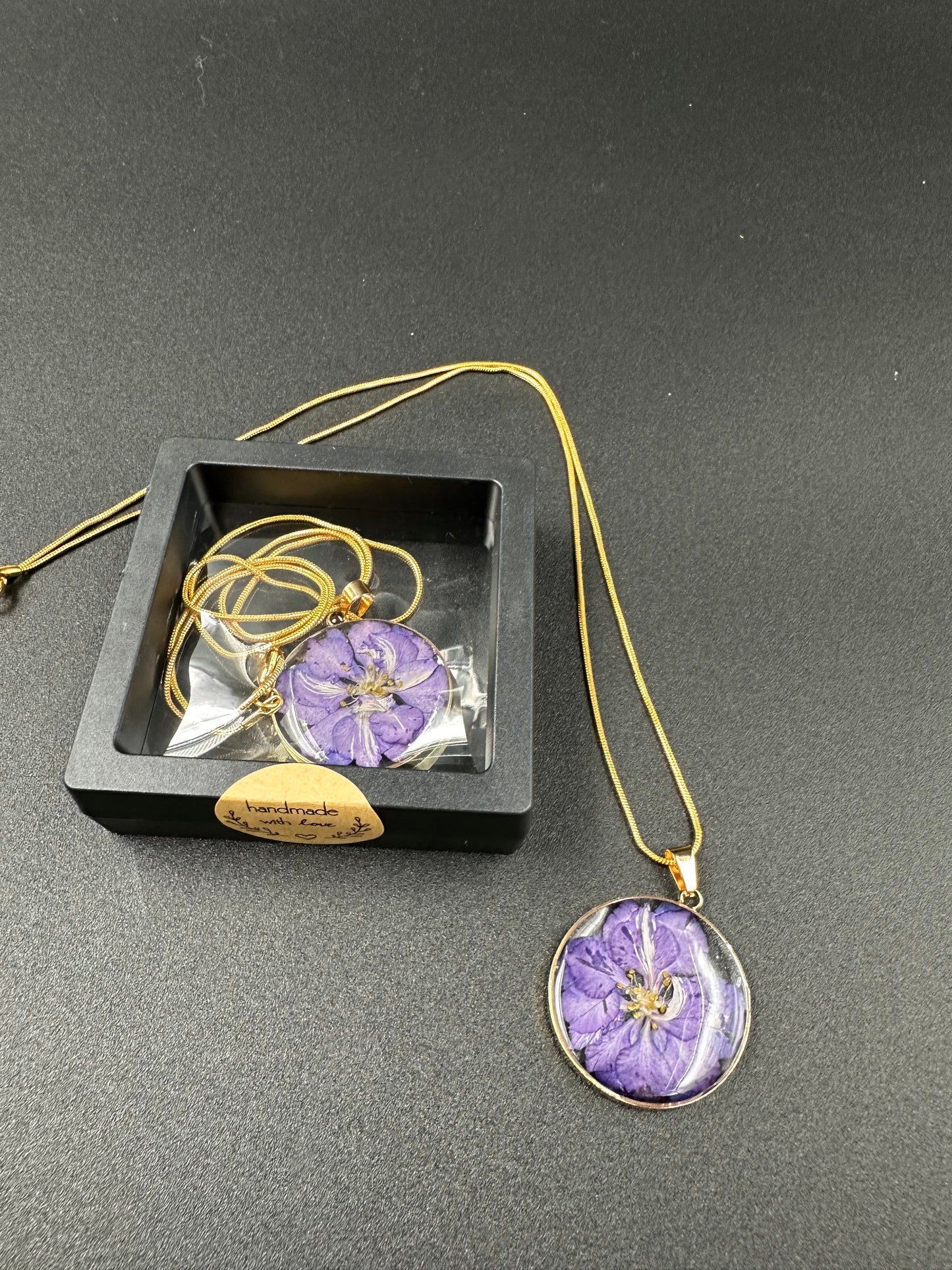 July Purple Swallowwort Month Flower Necklace, Handmade Pressed Real Flower Necklace, Unique Gift, Gold Snake Chain - Melissa Art Collection