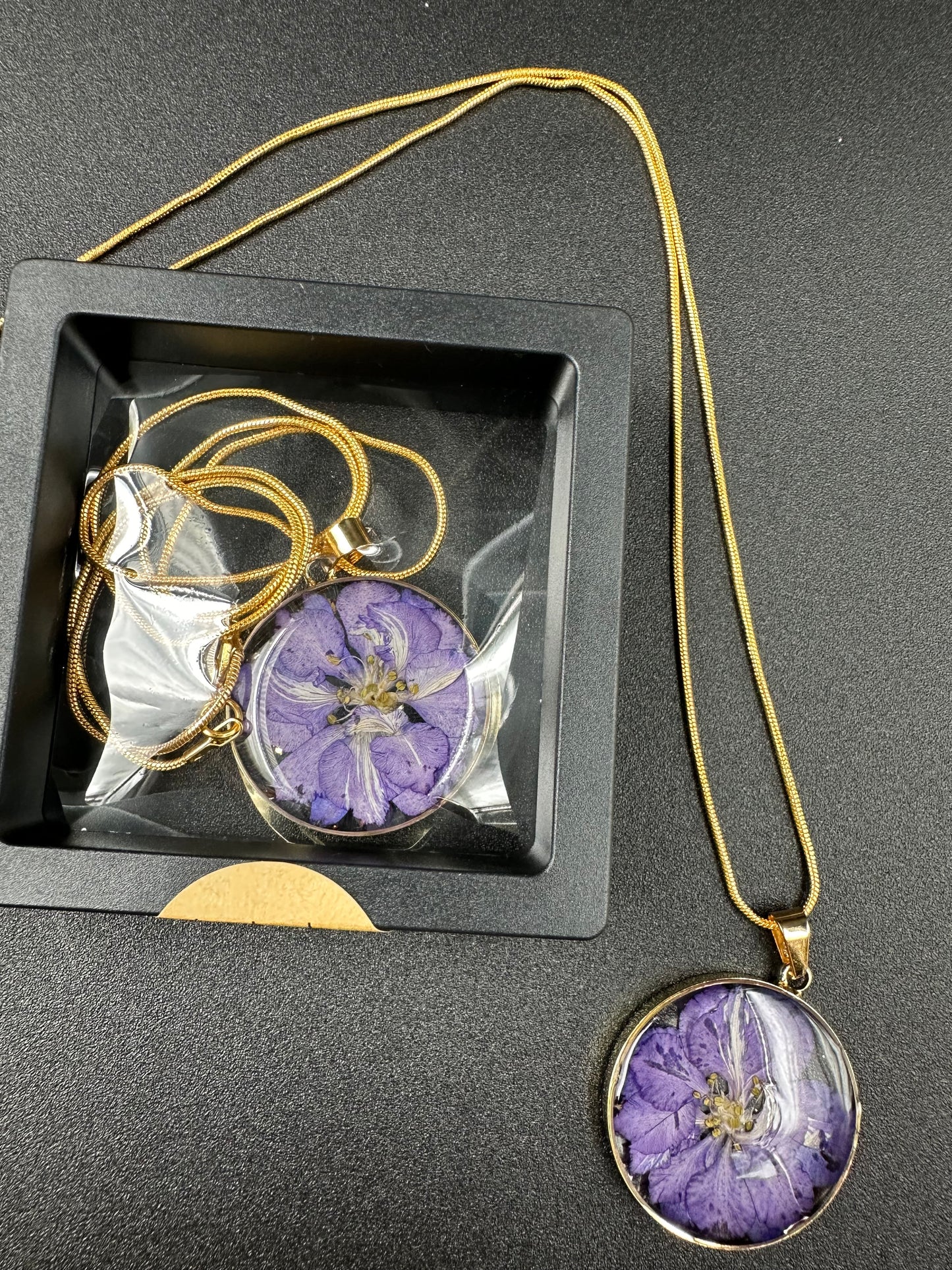 July Purple Swallowwort Month Flower Necklace, Handmade Pressed Real Flower Necklace, Unique Gift, Gold Snake Chain - Melissa Art Collection