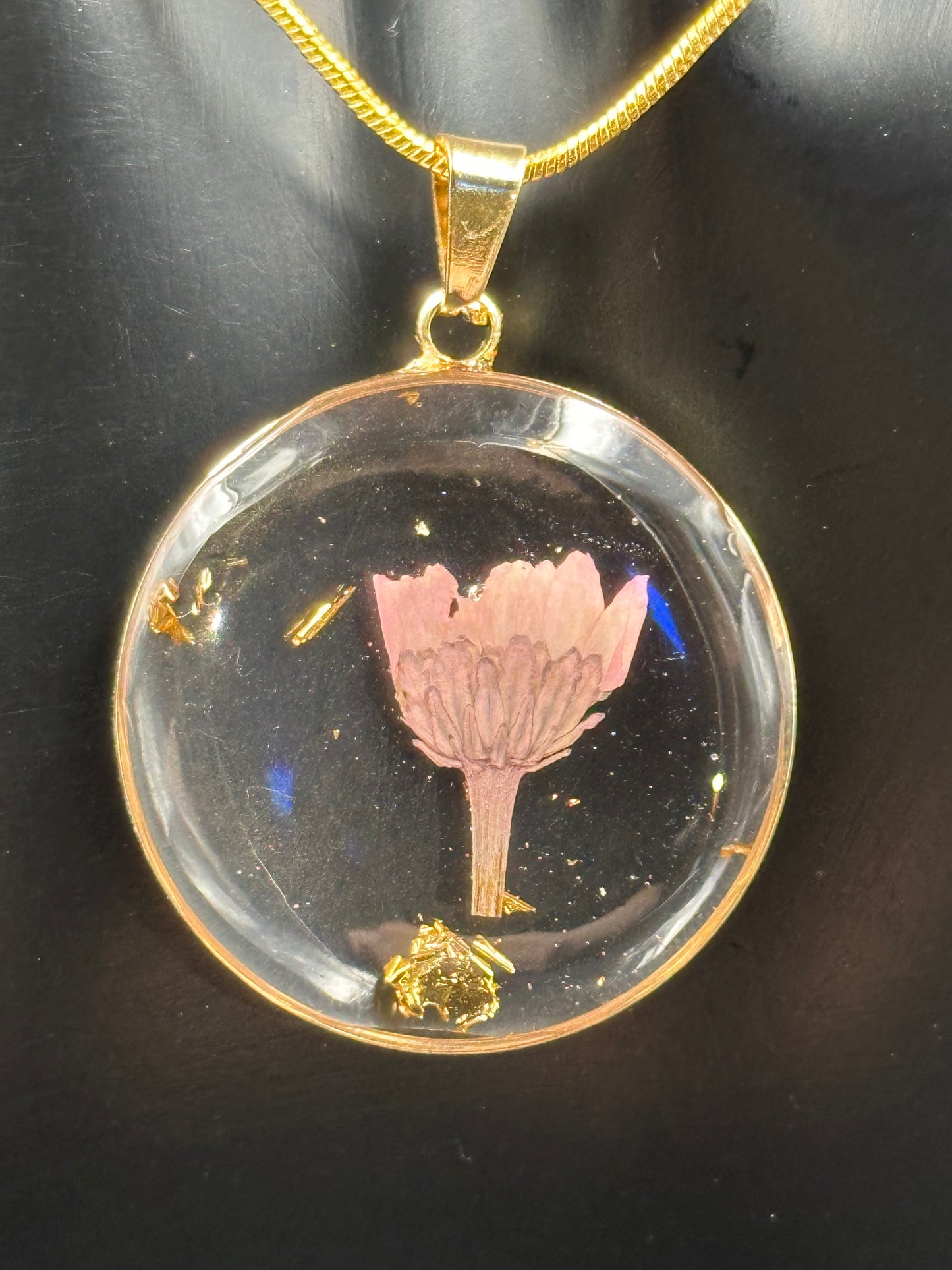 September Aster Month Flower Necklace, Birth Flower Necklace, Handmade Pressed Real Flower Necklace, Unique Gift, Gold Snake Chain. - Melissa Art Collection