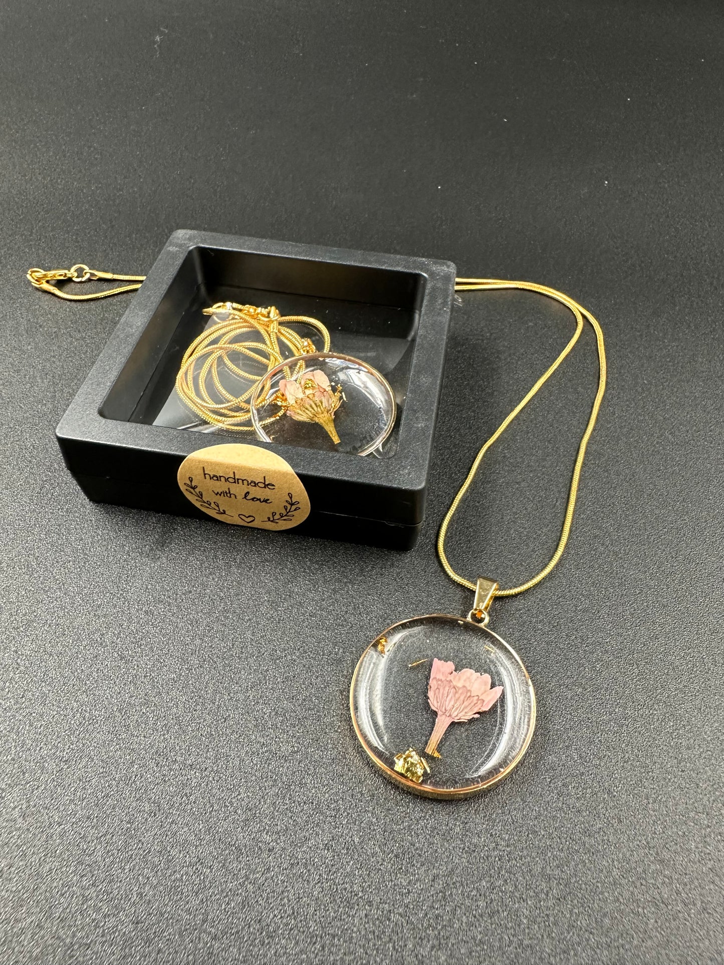 September Aster Month Flower Necklace, Birth Flower Necklace, Handmade Pressed Real Flower Necklace, Unique Gift, Gold Snake Chain. - Melissa Art Collection