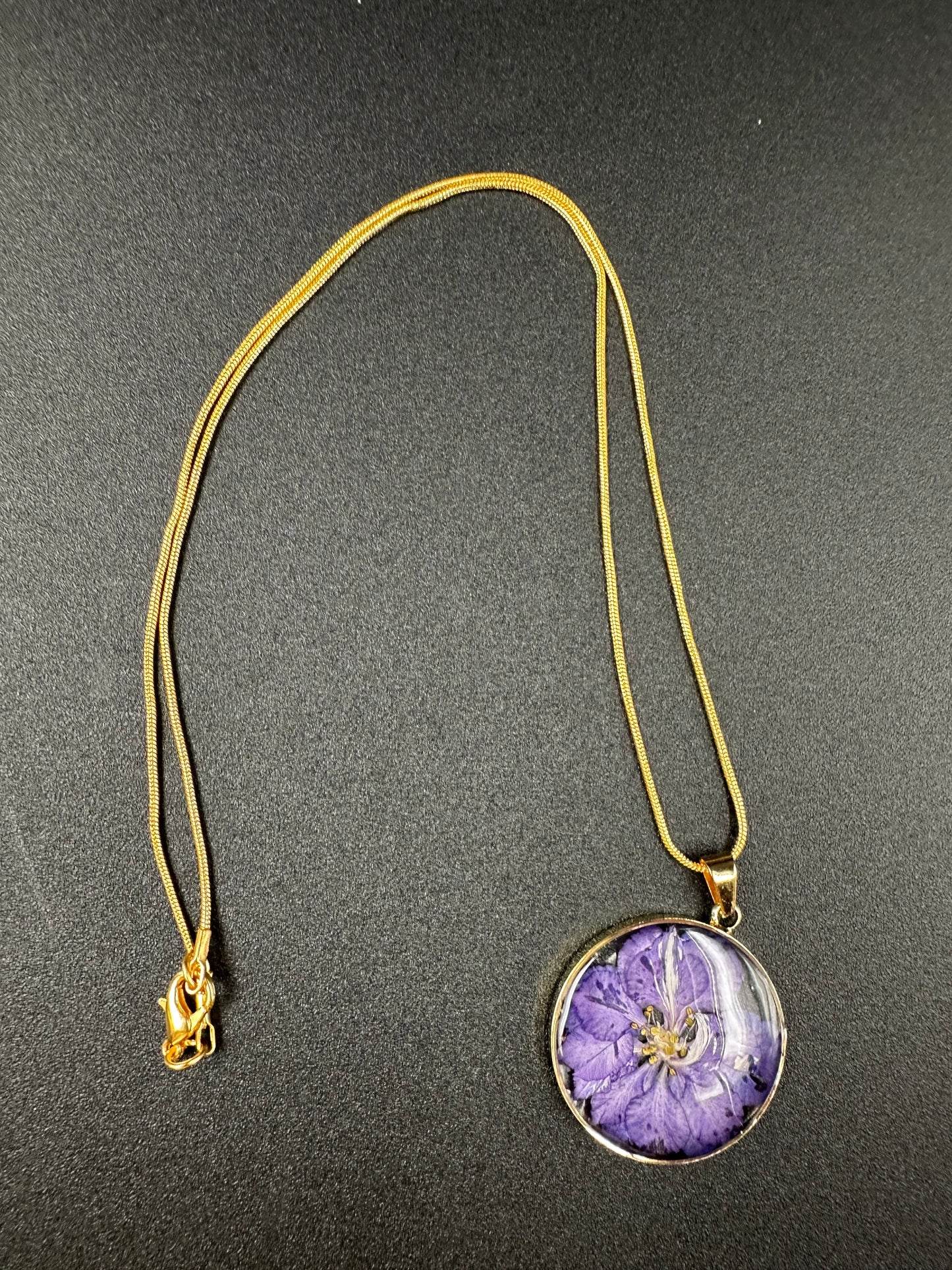 July Purple Swallowwort Month Flower Necklace, Handmade Pressed Real Flower Necklace, Unique Gift, Gold Snake Chain - Melissa Art Collection