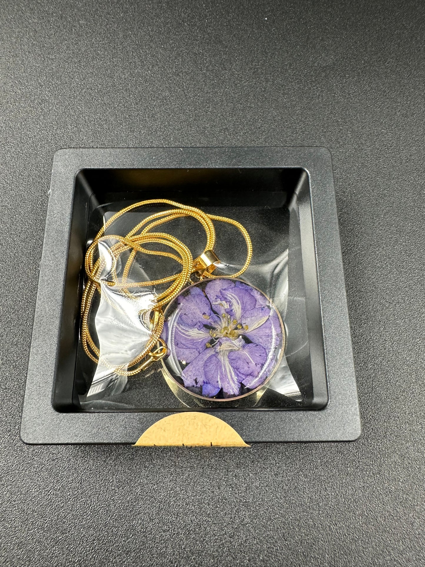 July Purple Swallowwort Month Flower Necklace, Handmade Pressed Real Flower Necklace, Unique Gift, Gold Snake Chain - Melissa Art Collection