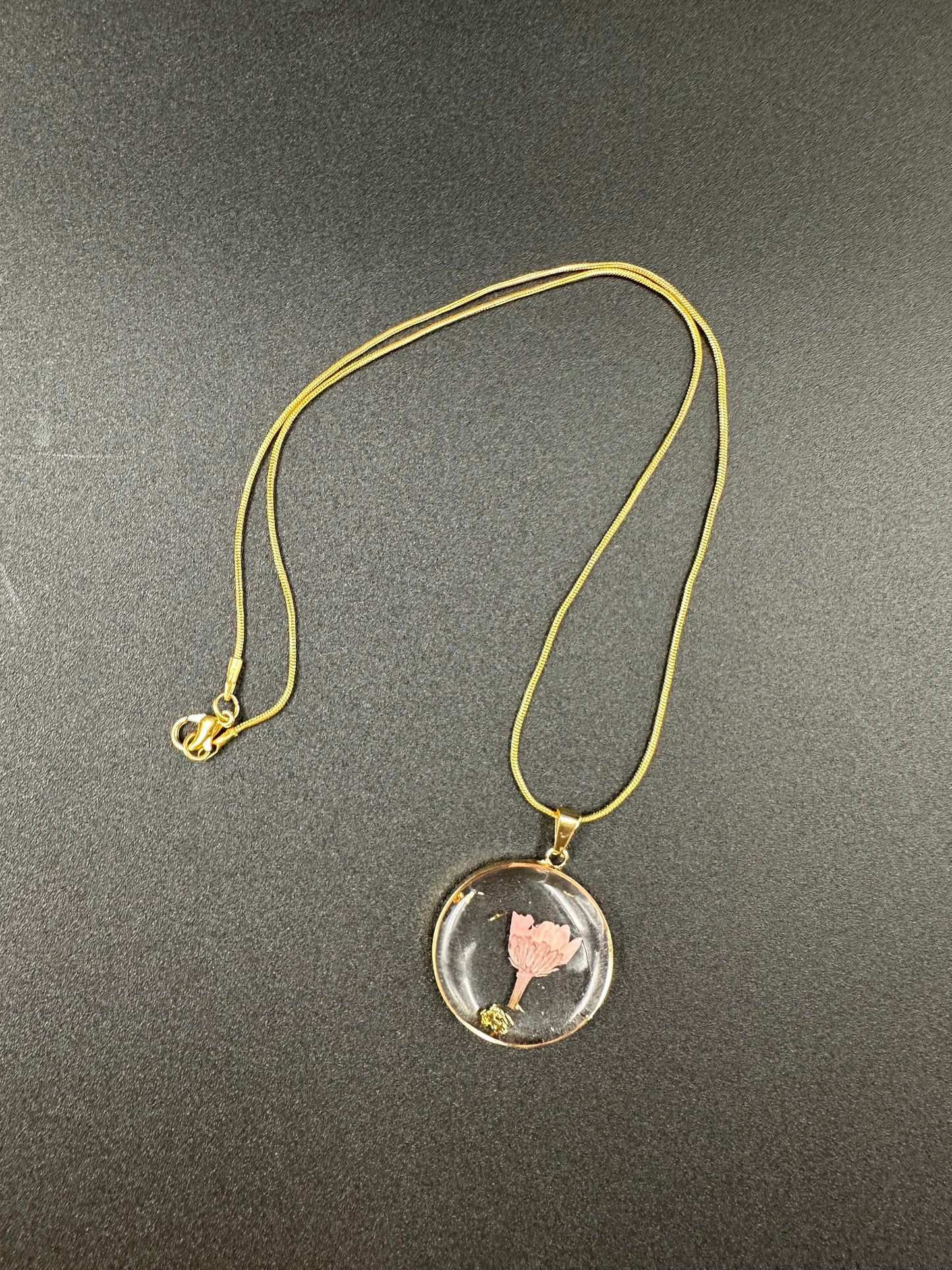 September Aster Month Flower Necklace, Birth Flower Necklace, Handmade Pressed Real Flower Necklace, Unique Gift, Gold Snake Chain. - Melissa Art Collection