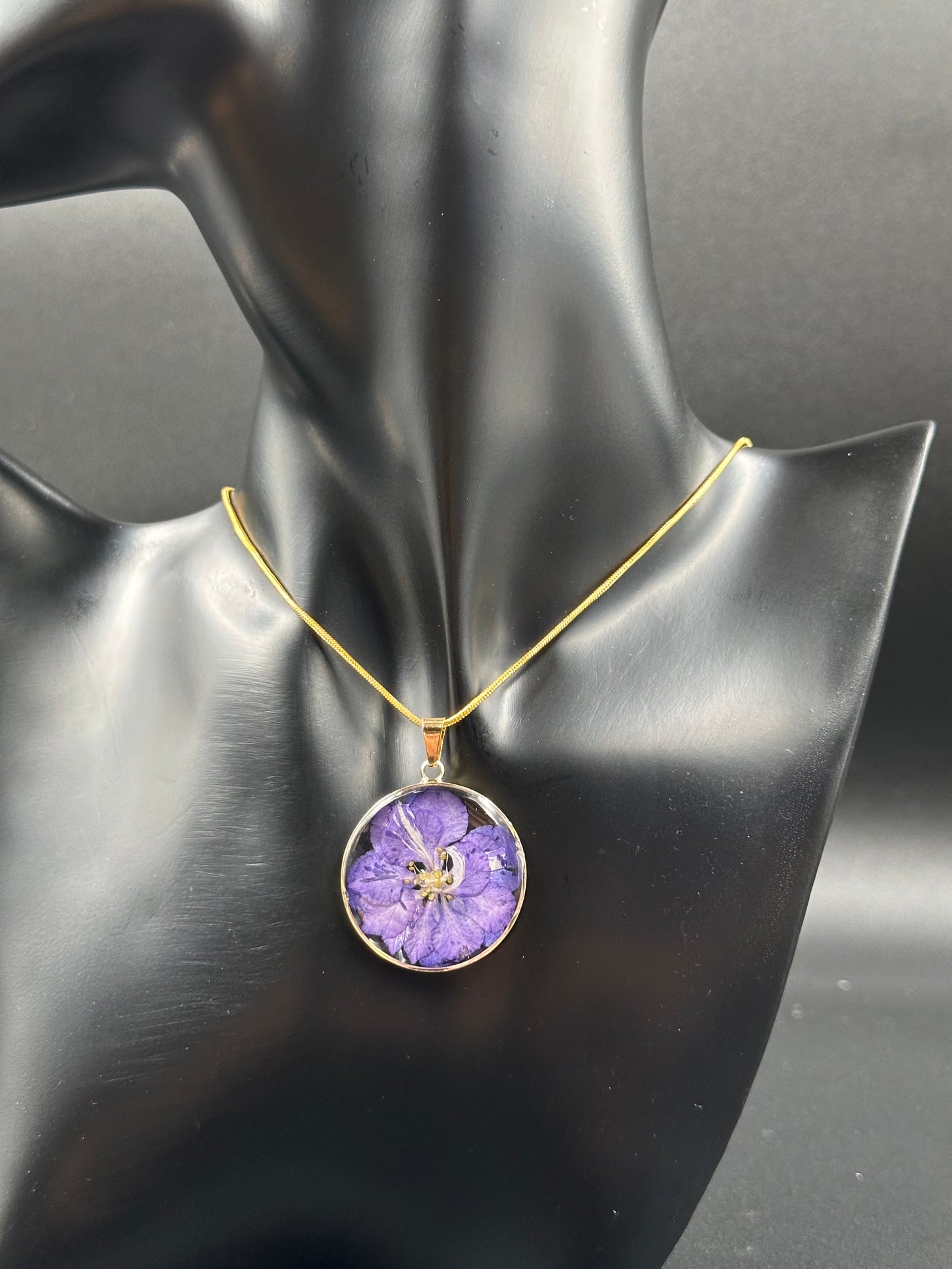 July Purple Swallowwort Month Flower Necklace, Handmade Pressed Real Flower Necklace, Unique Gift, Gold Snake Chain - Melissa Art Collection