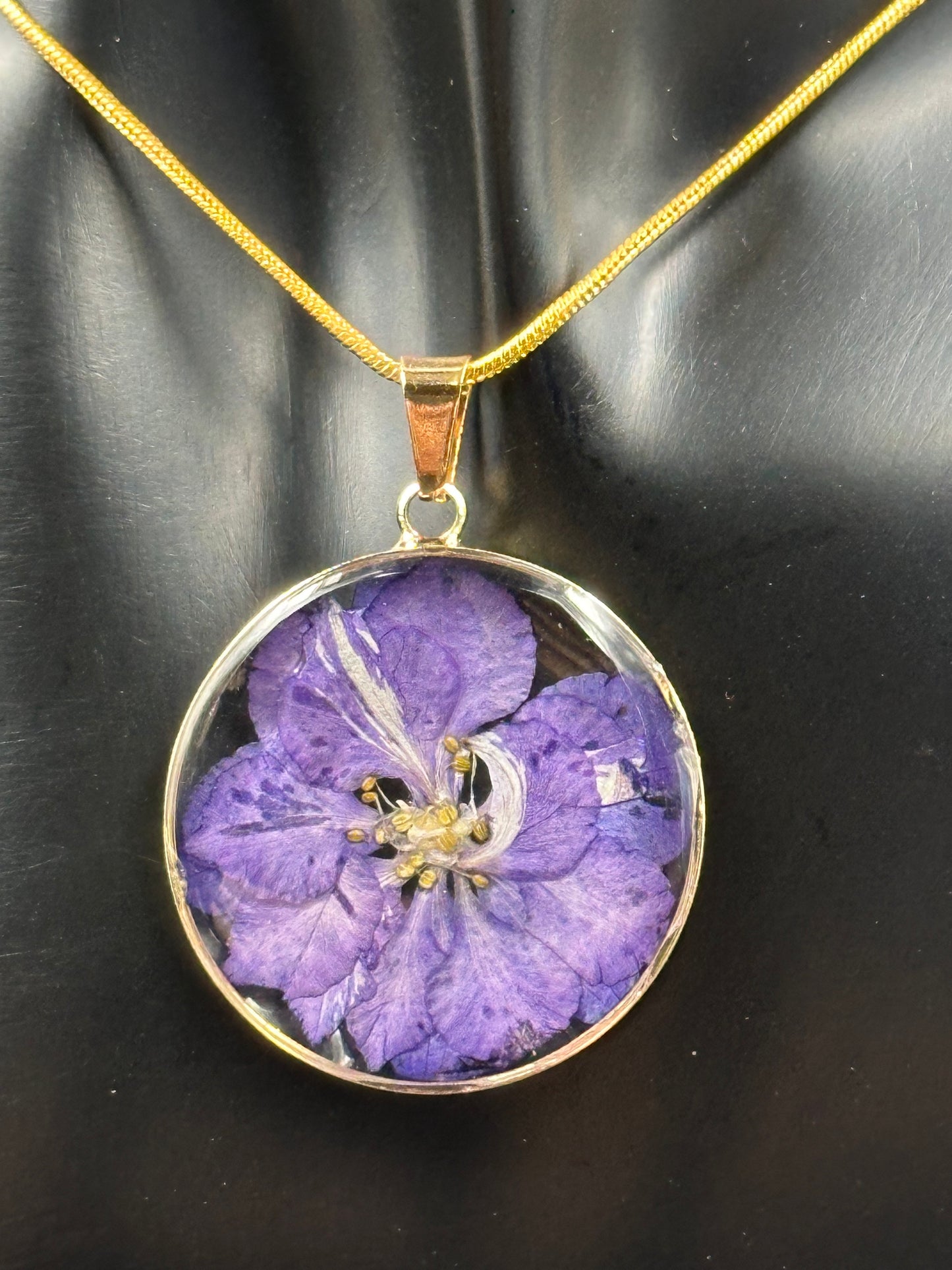 July Purple Swallowwort Month Flower Necklace, Handmade Pressed Real Flower Necklace, Unique Gift, Gold Snake Chain - Melissa Art Collection