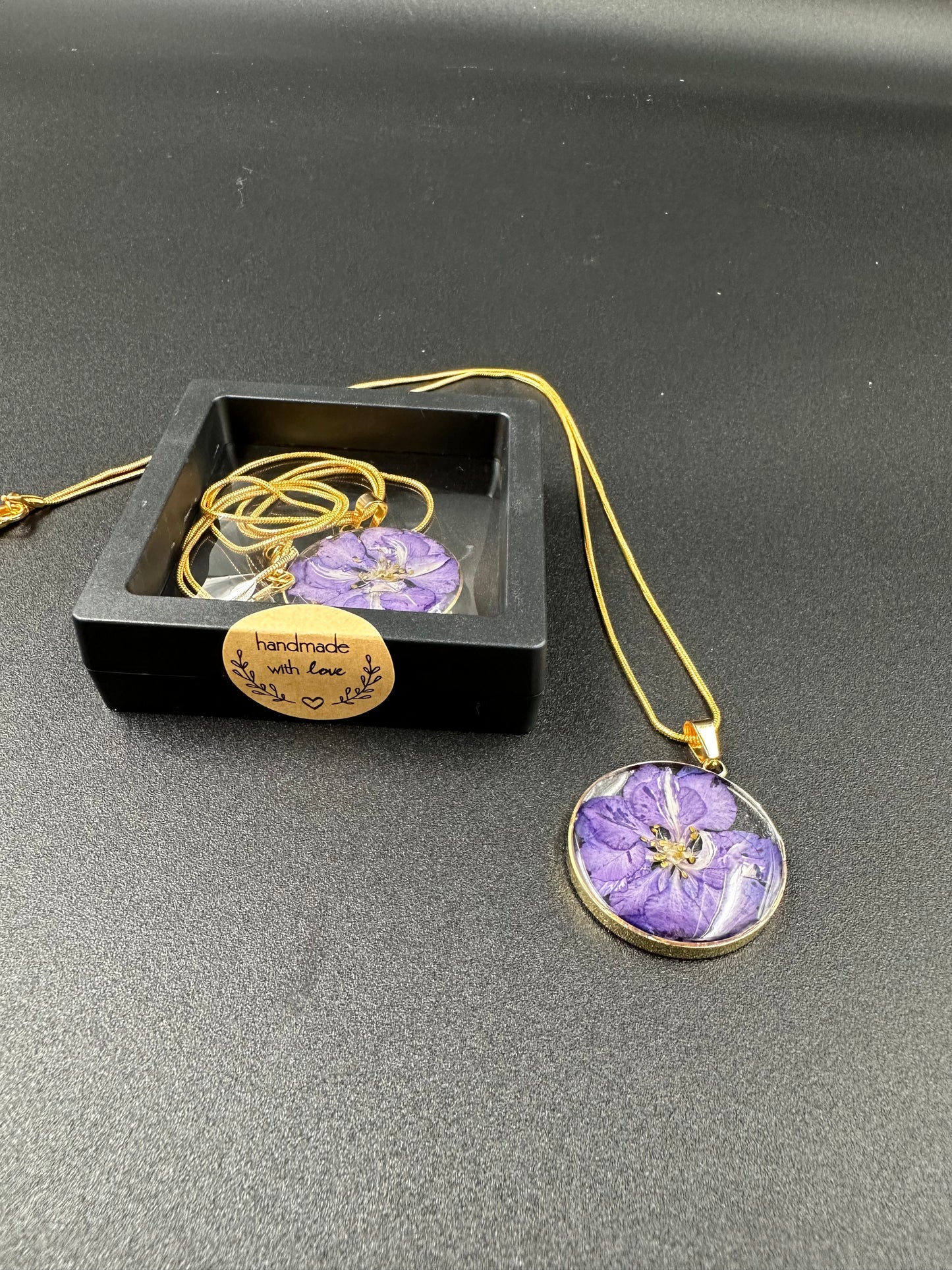 July Purple Swallowwort Month Flower Necklace, Handmade Pressed Real Flower Necklace, Unique Gift, Gold Snake Chain - Melissa Art Collection