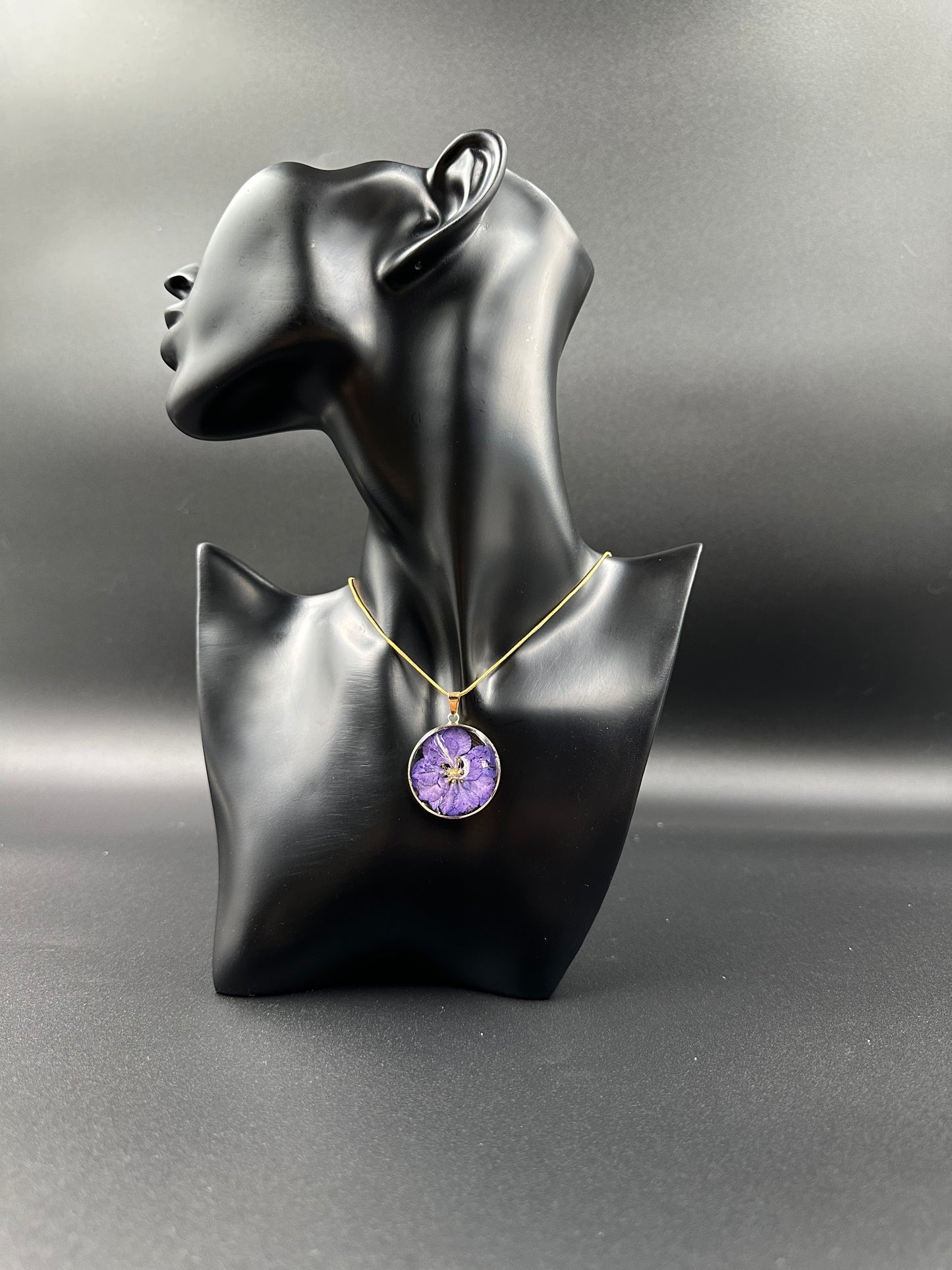 July Purple Swallowwort Month Flower Necklace, Handmade Pressed Real Flower Necklace, Unique Gift, Gold Snake Chain - Melissa Art Collection