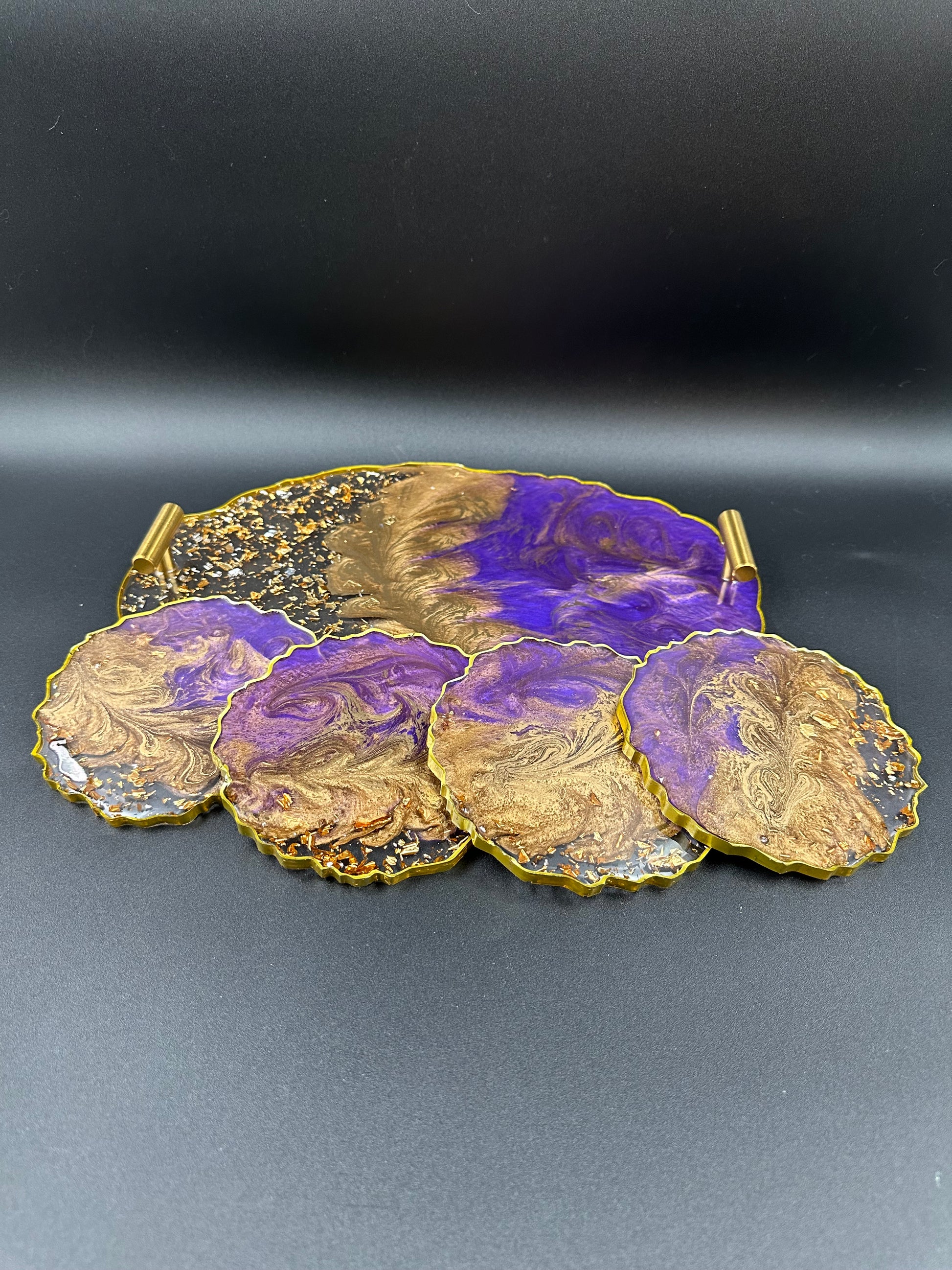 Sparkle resin tray made with hand, purple and gold resin tray, resin tray with handles, resin coasters, perfume tray, Birthday gifts - Melissa Art Collection