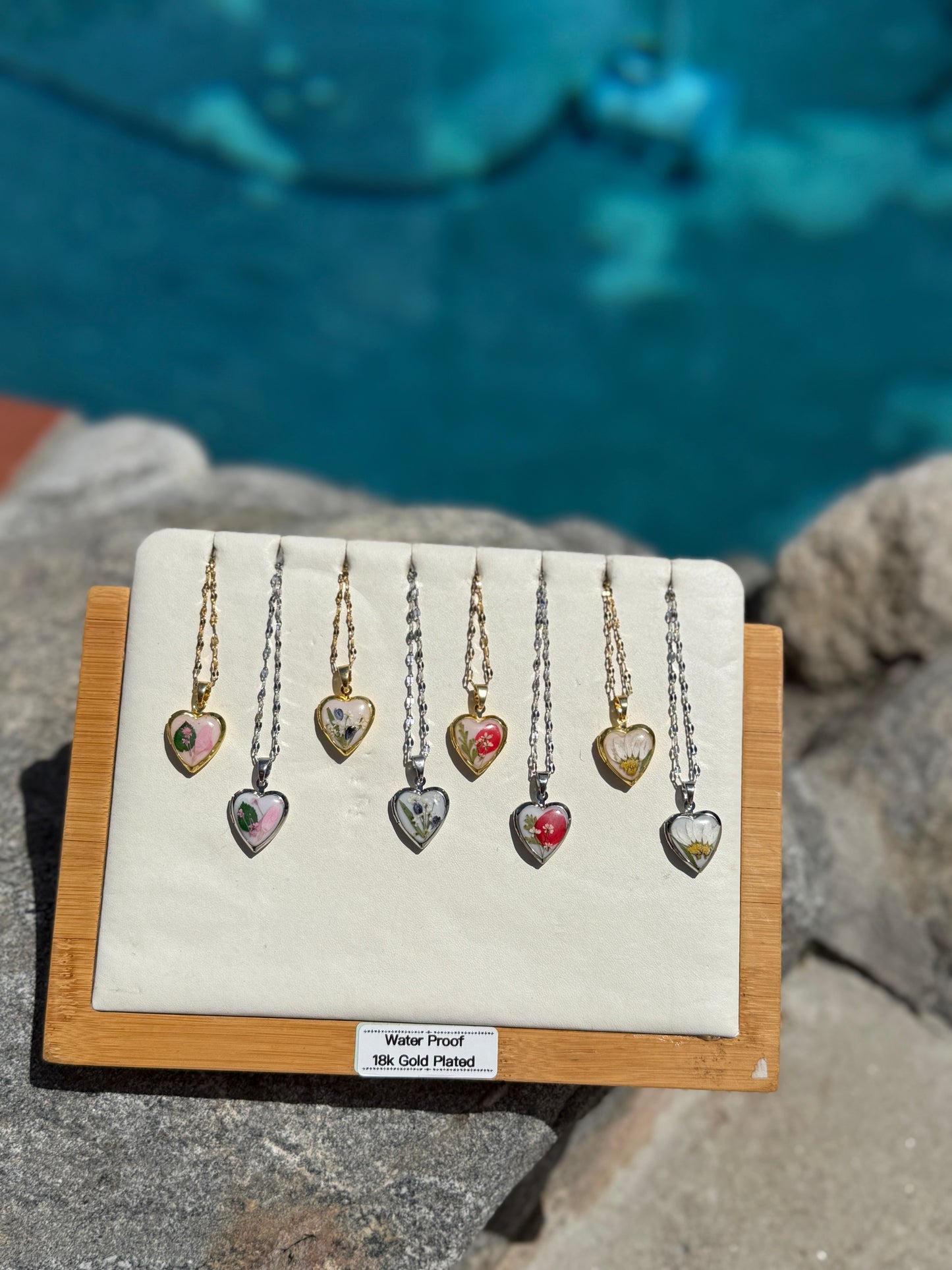 Handmade Dried Pressed Flower Heart Locket Necklace – Personalized Floral Photo Pendant