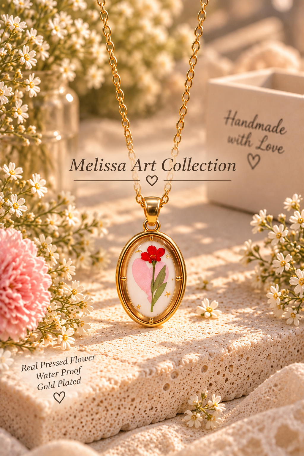 ❤️🩷 Red & Pink Flower Oval Necklace