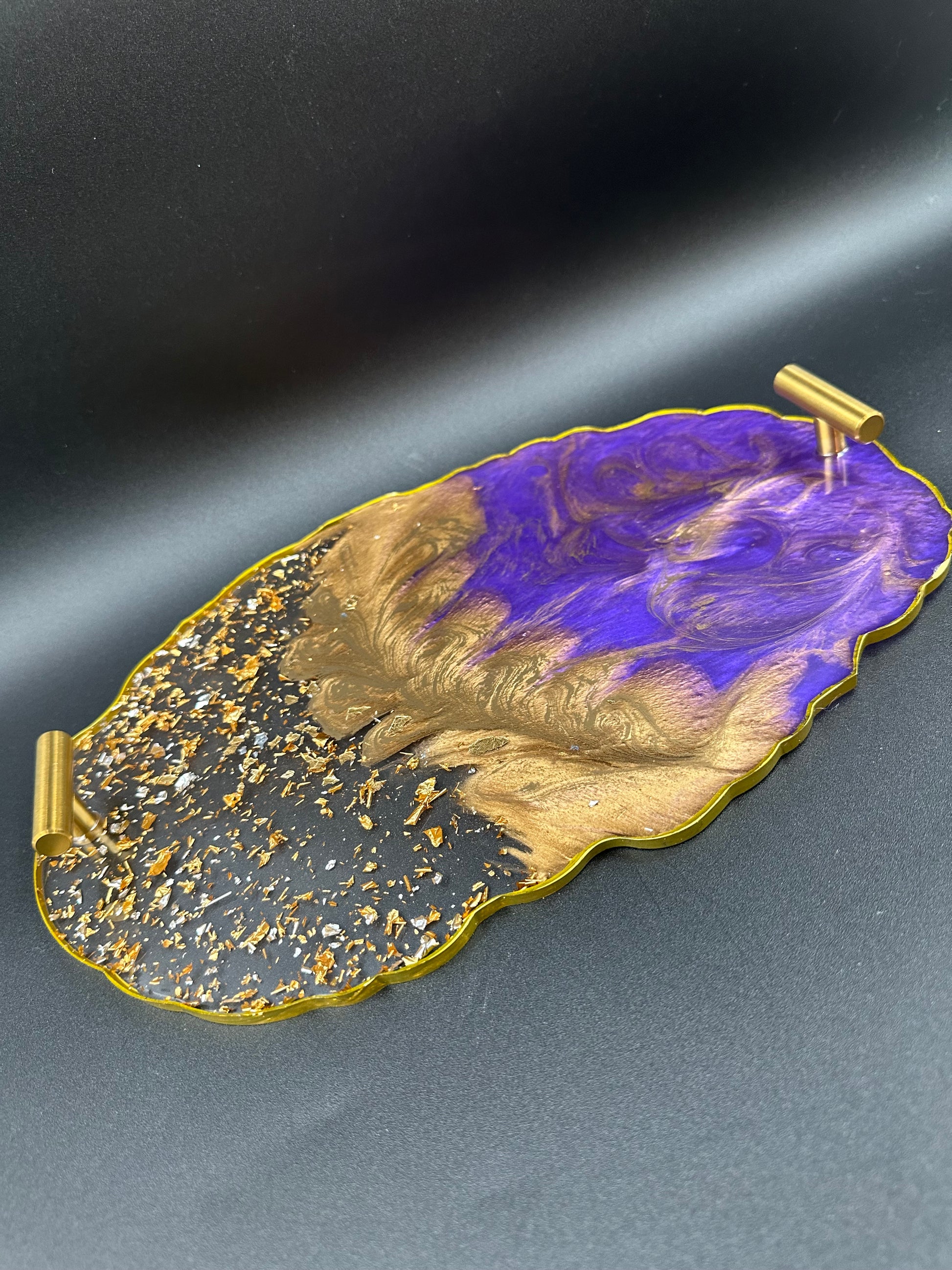 Sparkle resin tray made with hand, purple and gold resin tray, resin tray with handles, resin coasters, perfume tray, Birthday gifts - Melissa Art Collection