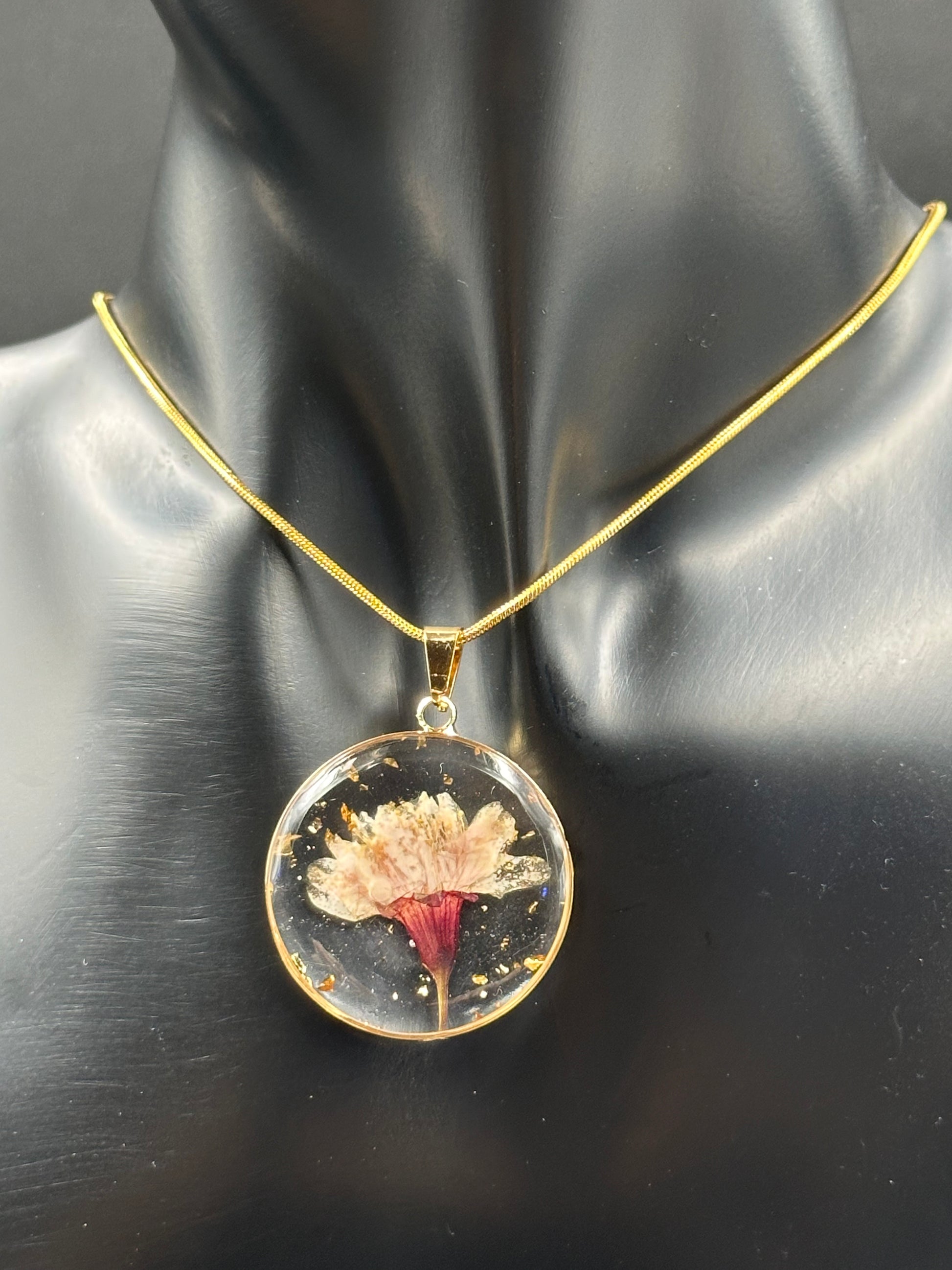 August Gladiolus Month Flower Necklace, Birth Flower Necklace, Handmade Pressed Real Flower Necklace, Unique  Gift, Gold Snake Chain - Melissa Art Collection