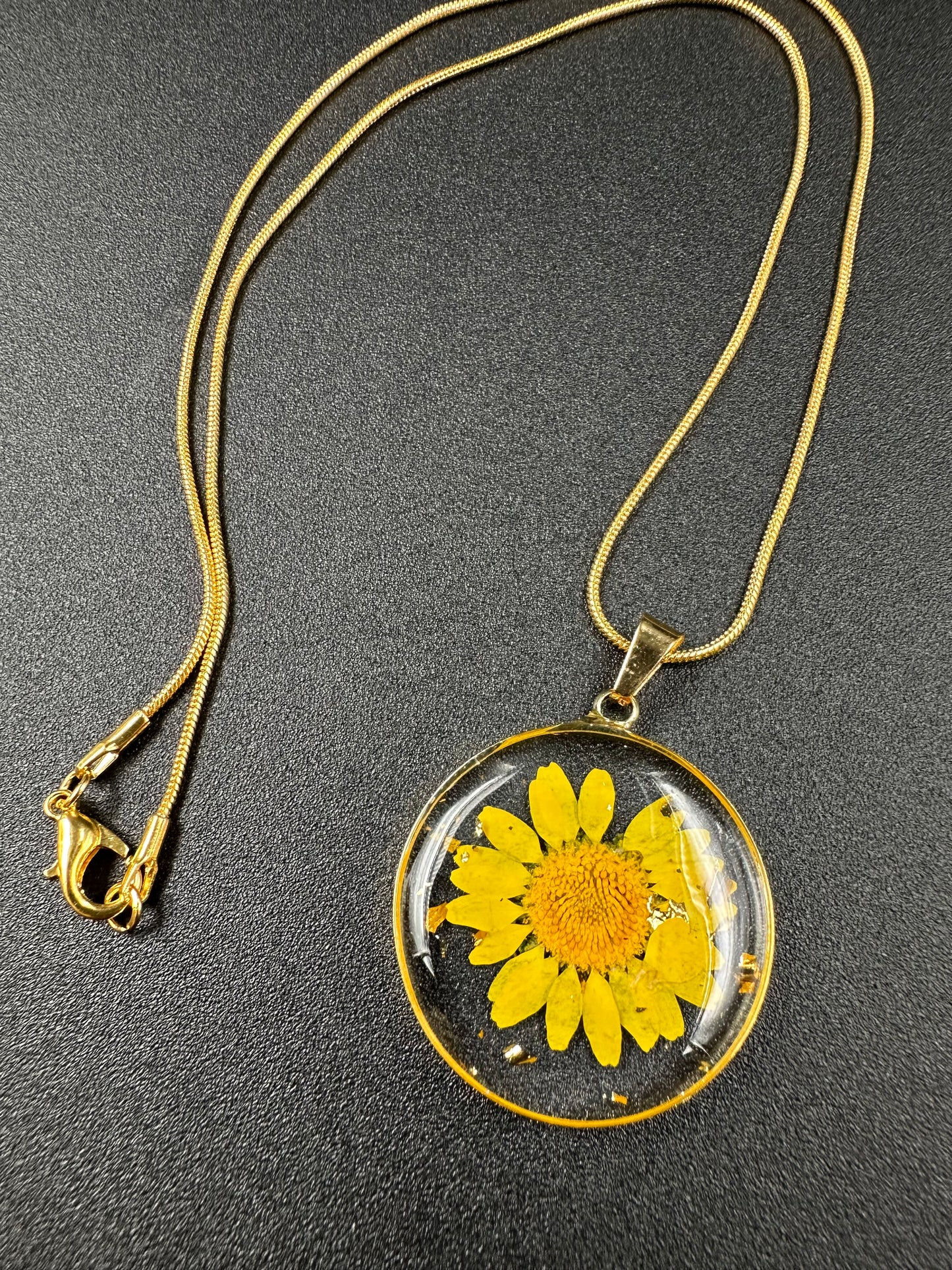 October Marigold Month  Flower Necklace, Birth Flower Necklace,Handmade Pressed Real Flower Necklace, Unique Holiday Gift, Snake Gold Chain - Melissa Art Collection