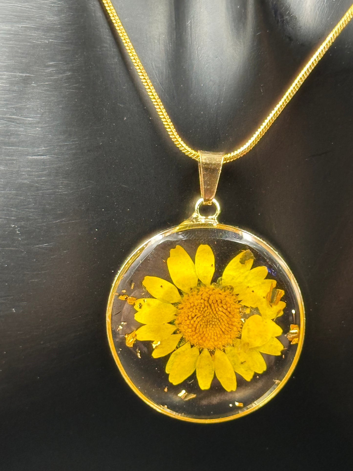 October Marigold Month  Flower Necklace, Birth Flower Necklace,Handmade Pressed Real Flower Necklace, Unique Holiday Gift, Snake Gold Chain - Melissa Art Collection