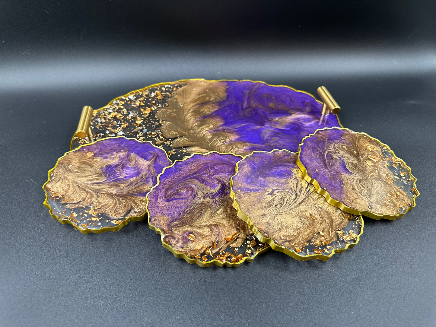 Sparkle resin tray made with hand, purple and gold resin tray, resin tray with handles, resin coasters, perfume tray, Birthday gifts - Melissa Art Collection