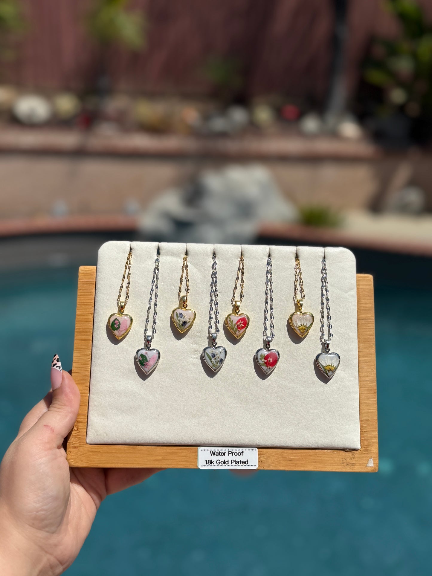 Handmade Dried Pressed Flower Heart Locket Necklace – Personalized Floral Photo Pendant