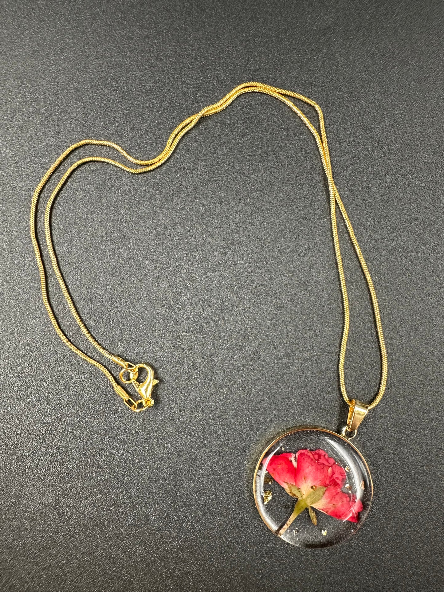 June Rose Month Flower Necklace, Birth Flower Necklace, Handmade Pressed Real Flower Necklace, Unique Gift, Gold Snake Chain - Melissa Art Collection