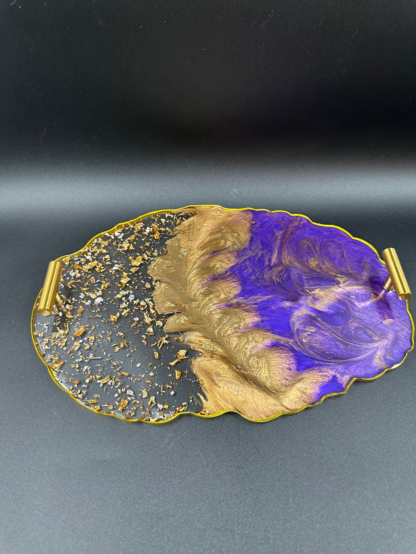 Sparkle resin tray made with hand, purple and gold resin tray, resin tray with handles, resin coasters, perfume tray, Birthday gifts - Melissa Art Collection