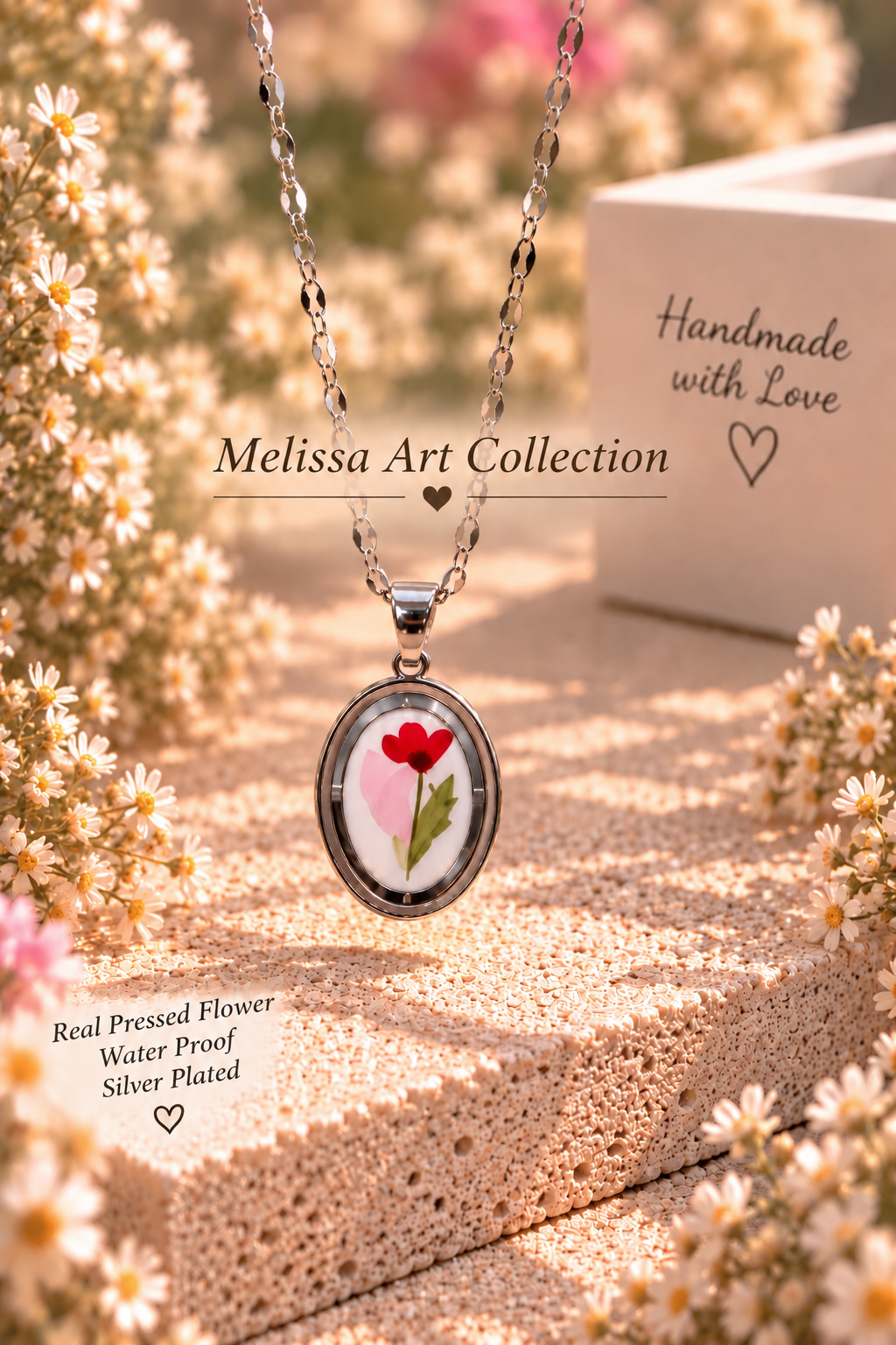 ❤️🩷 Red & Pink Flower Oval Necklace