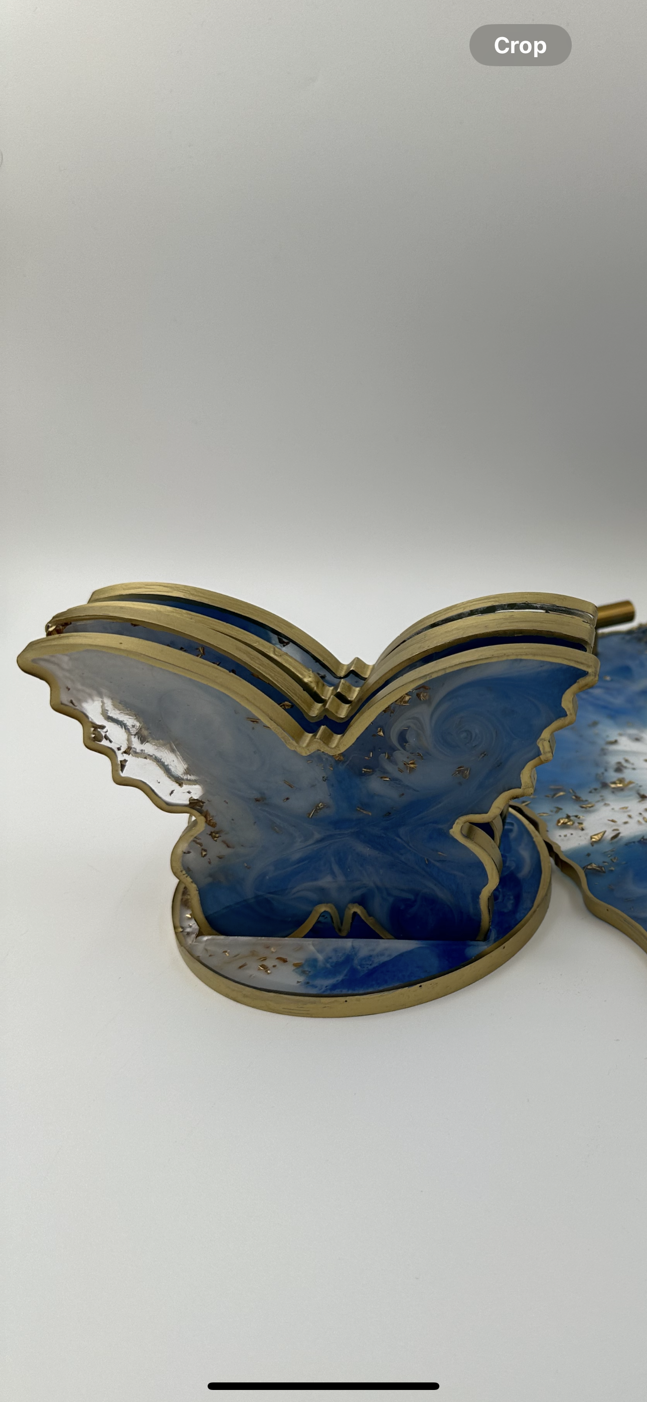 Sparkle resin serving set, Butterfly Coasters, Fancy resin Trays made by hand, Blue and gold resin, Birthday gifts - Melissa Art Collection