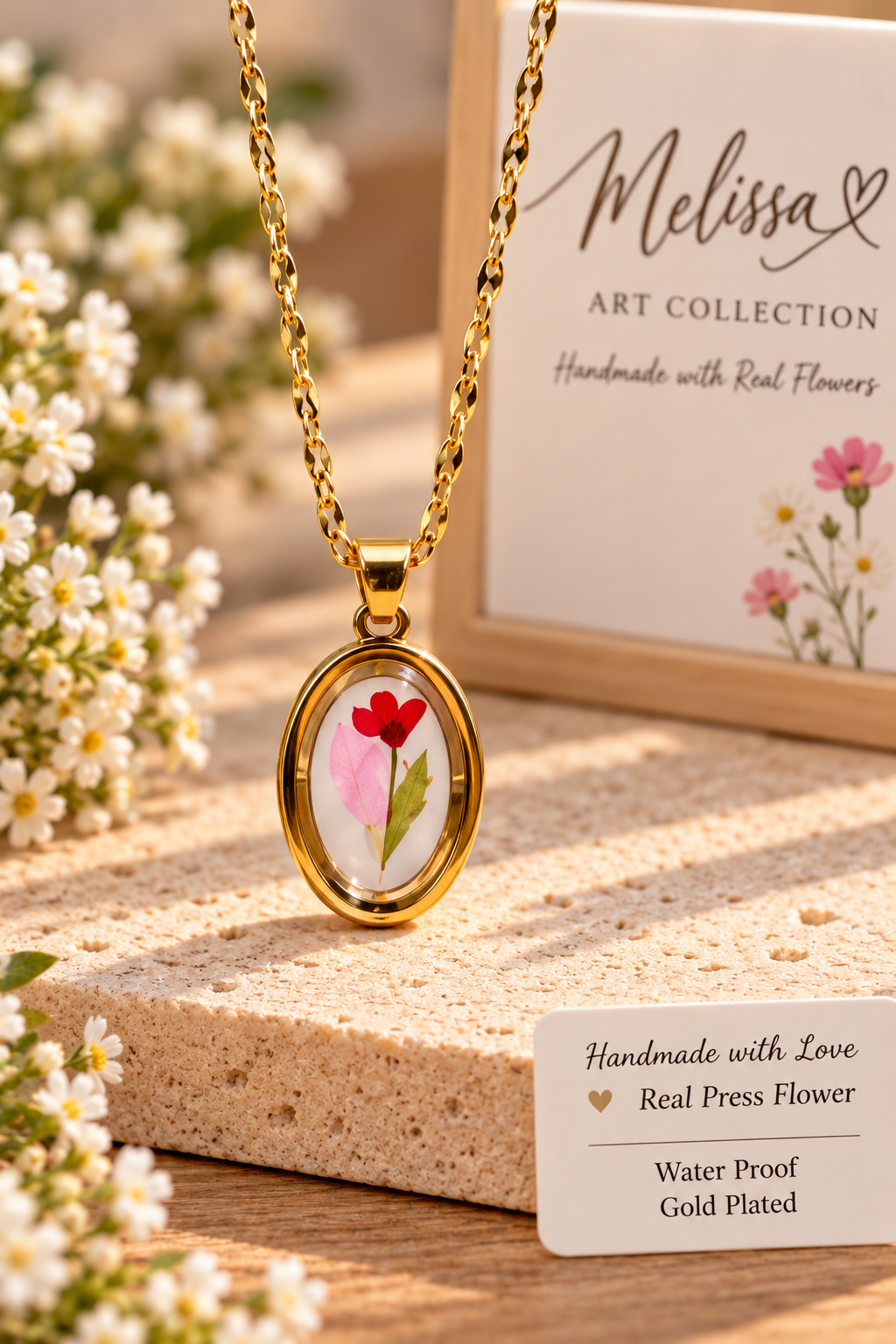 ❤️🩷 Red & Pink Flower Oval Necklace