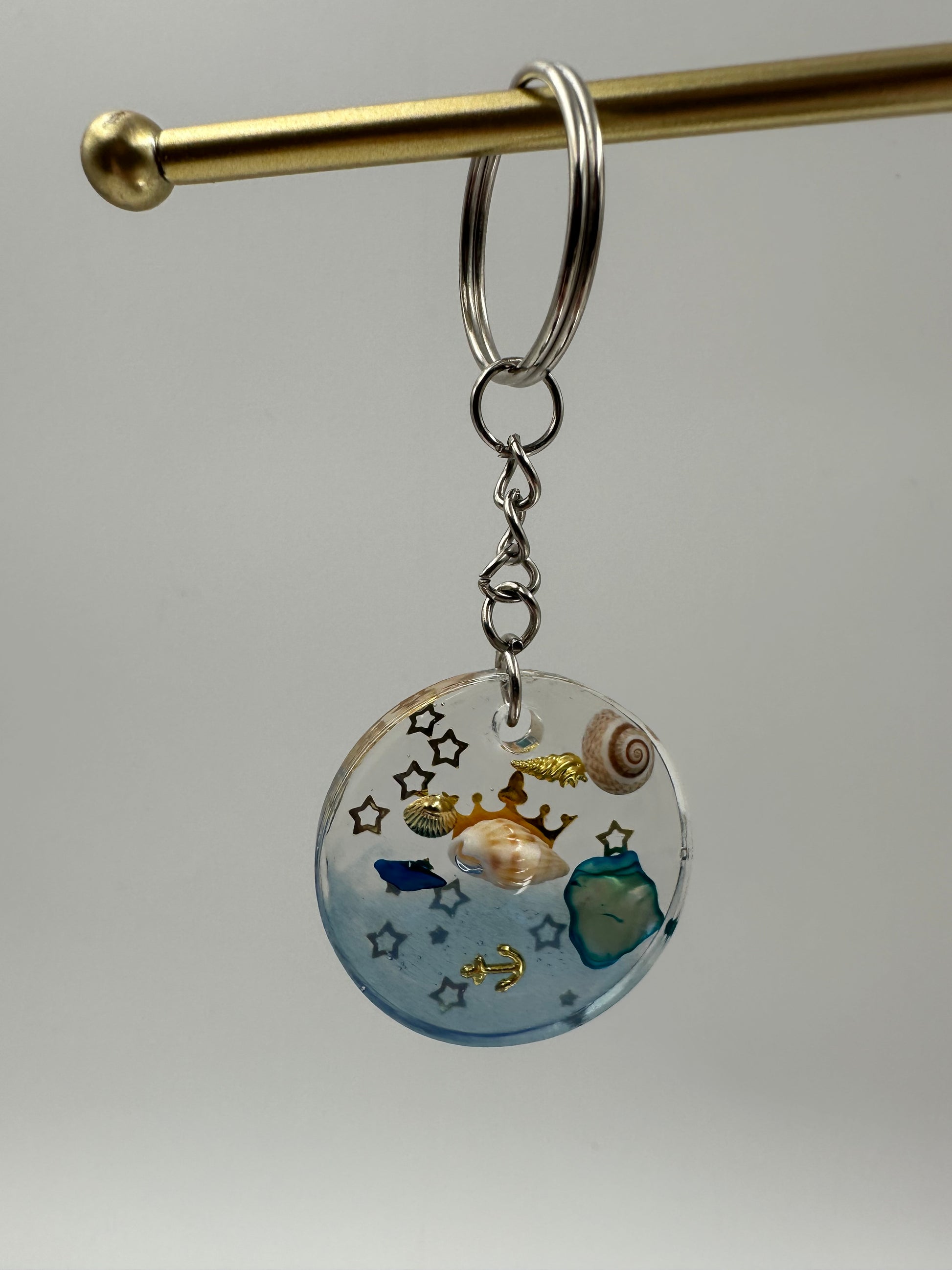 Handmade*deep in the Ocean Sea Keychain - Backpack-Purse Tag - Gold, Unique Ocean-Inspired Jewelry,  Unique Necklace, Unique Gift - Melissa Art Collection