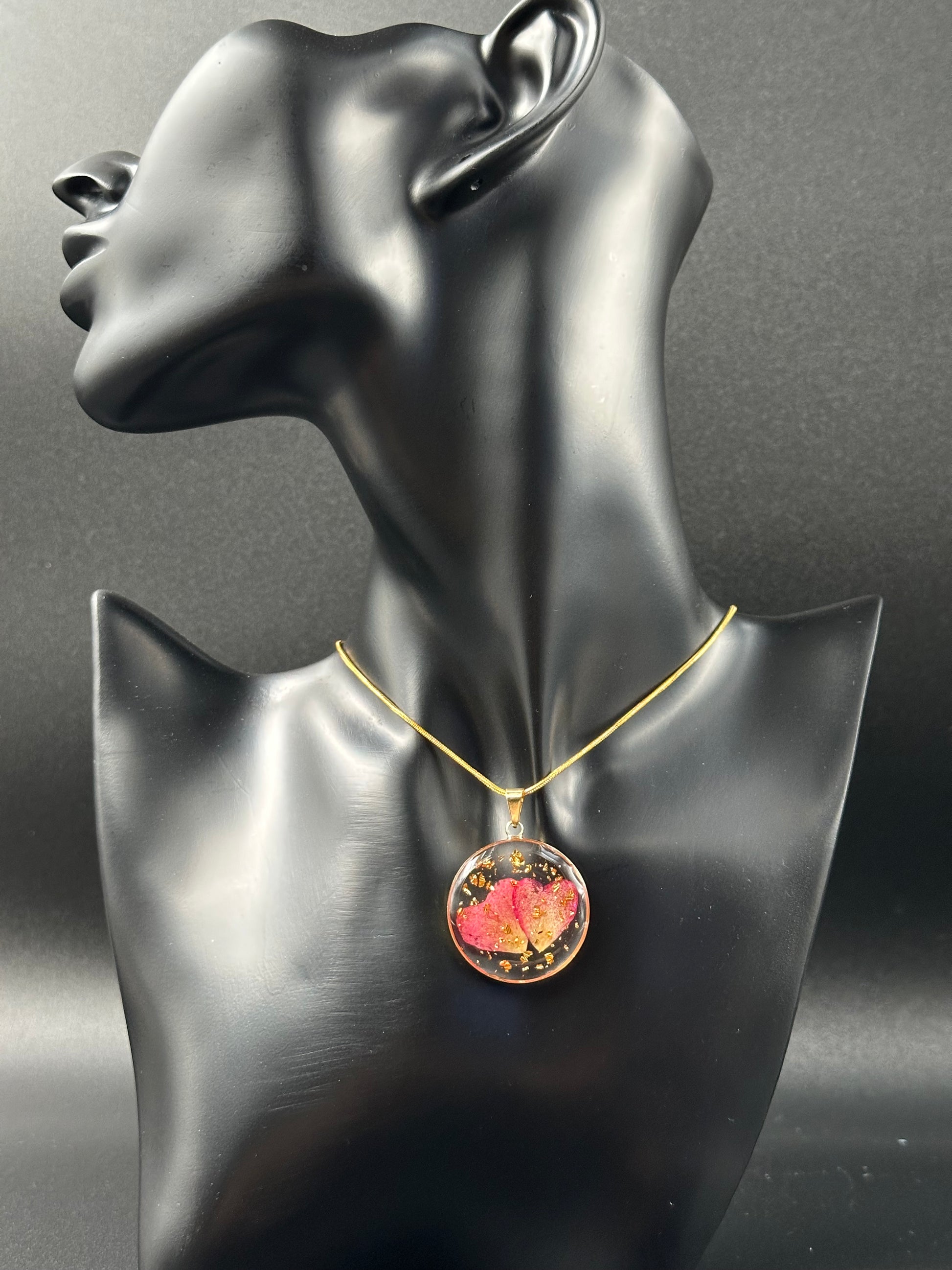 January Carnation Month Flower Necklace, Birth Flower Necklace, Handmade Pressed Real Flower Necklace, Uniquee Holiday Gift, Gold Snake Chain - Melissa Art Collection