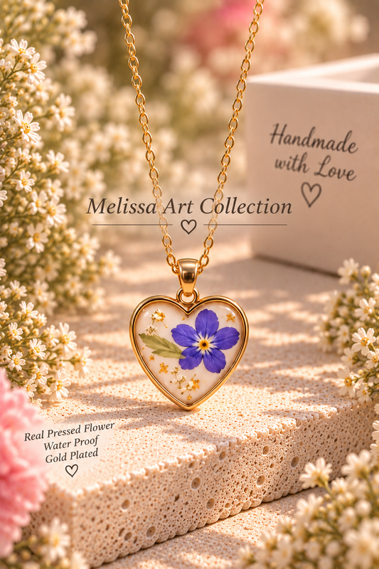 Blue Wildflower Heart Necklace