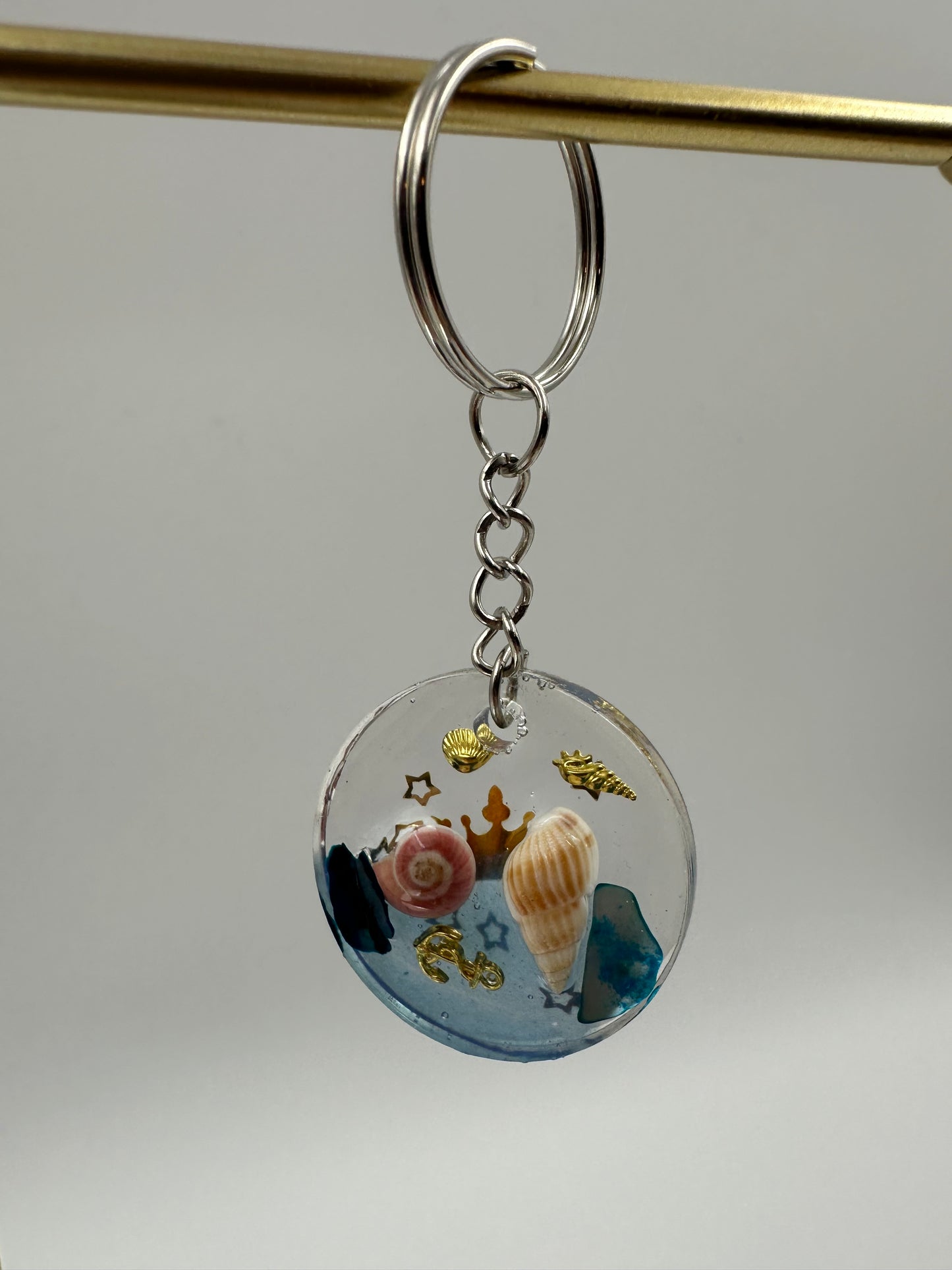 Handmade*deep in the Ocean Sea Keychain - Backpack-Purse Tag - Gold, Unique Ocean-Inspired Jewelry,  Unique Necklace, Unique Gift - Melissa Art Collection