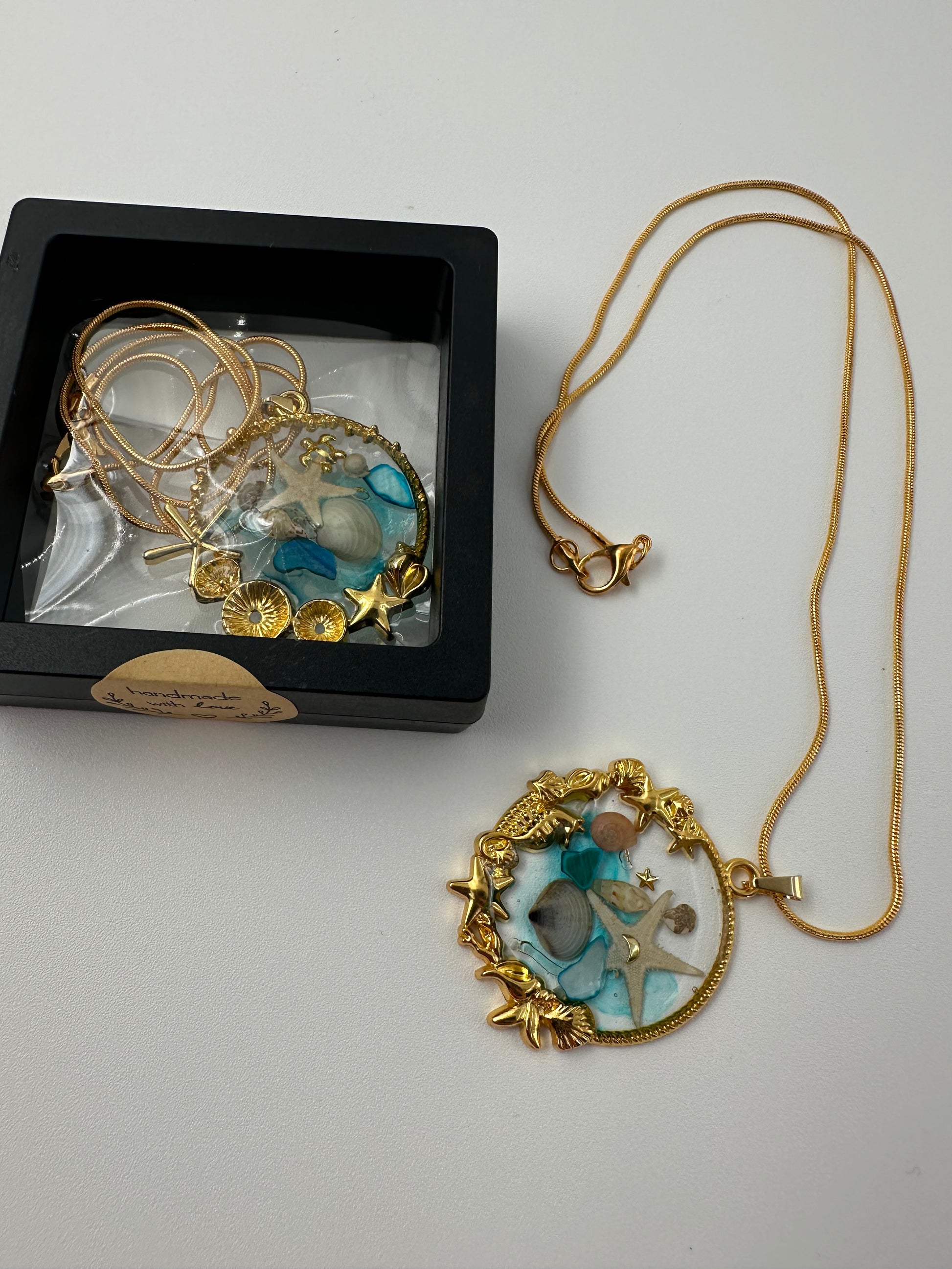 Handmade*deep in the Ocean Sea Necklace - Gold - Marine Life Pendant, Unique Ocean-Inspired Jewelry,  unique Necklace, Unique Gift - Melissa Art Collection