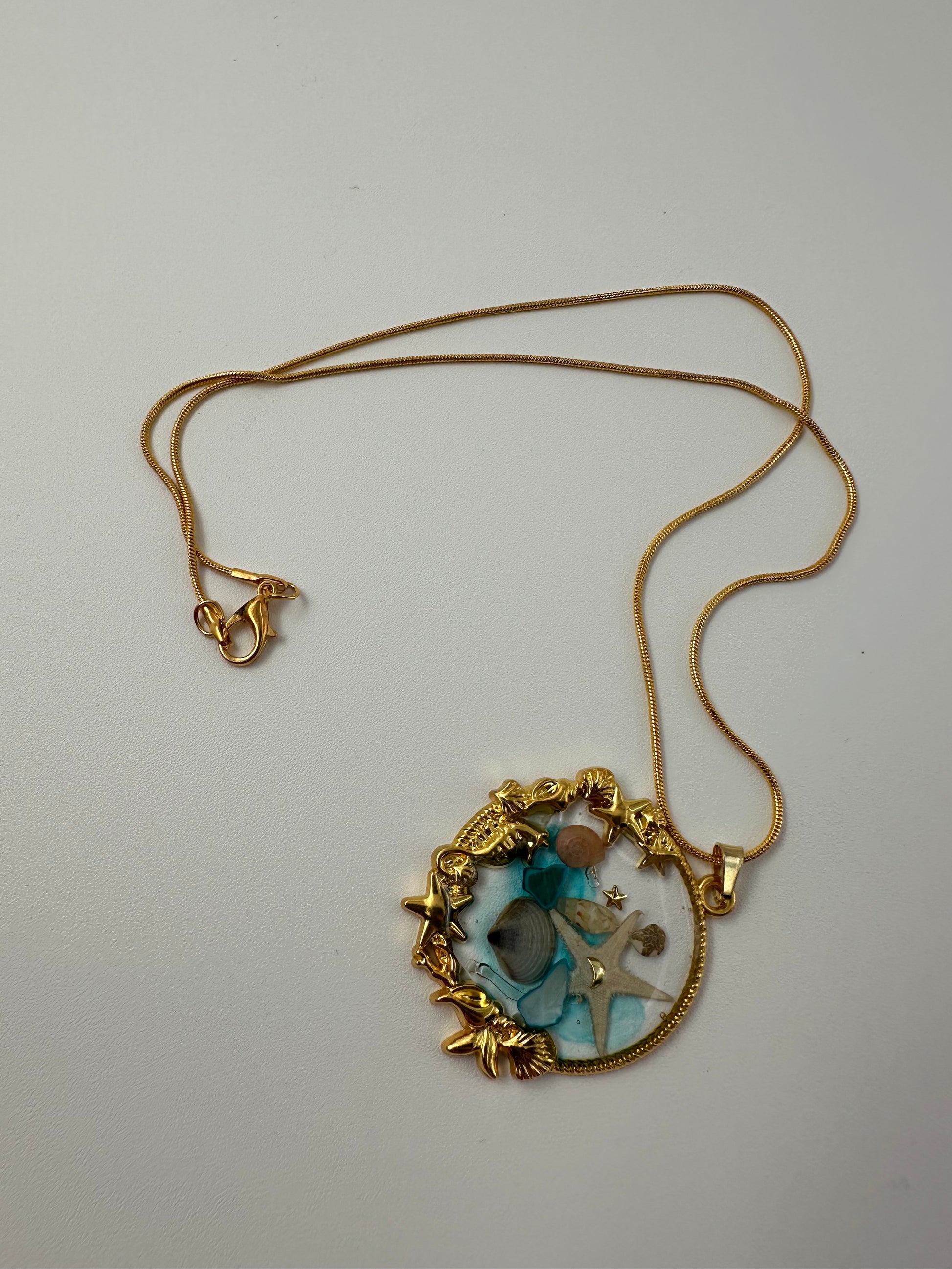 Handmade*deep in the Ocean Sea Necklace - Gold - Marine Life Pendant, Unique Ocean-Inspired Jewelry,  unique Necklace, Unique Gift - Melissa Art Collection