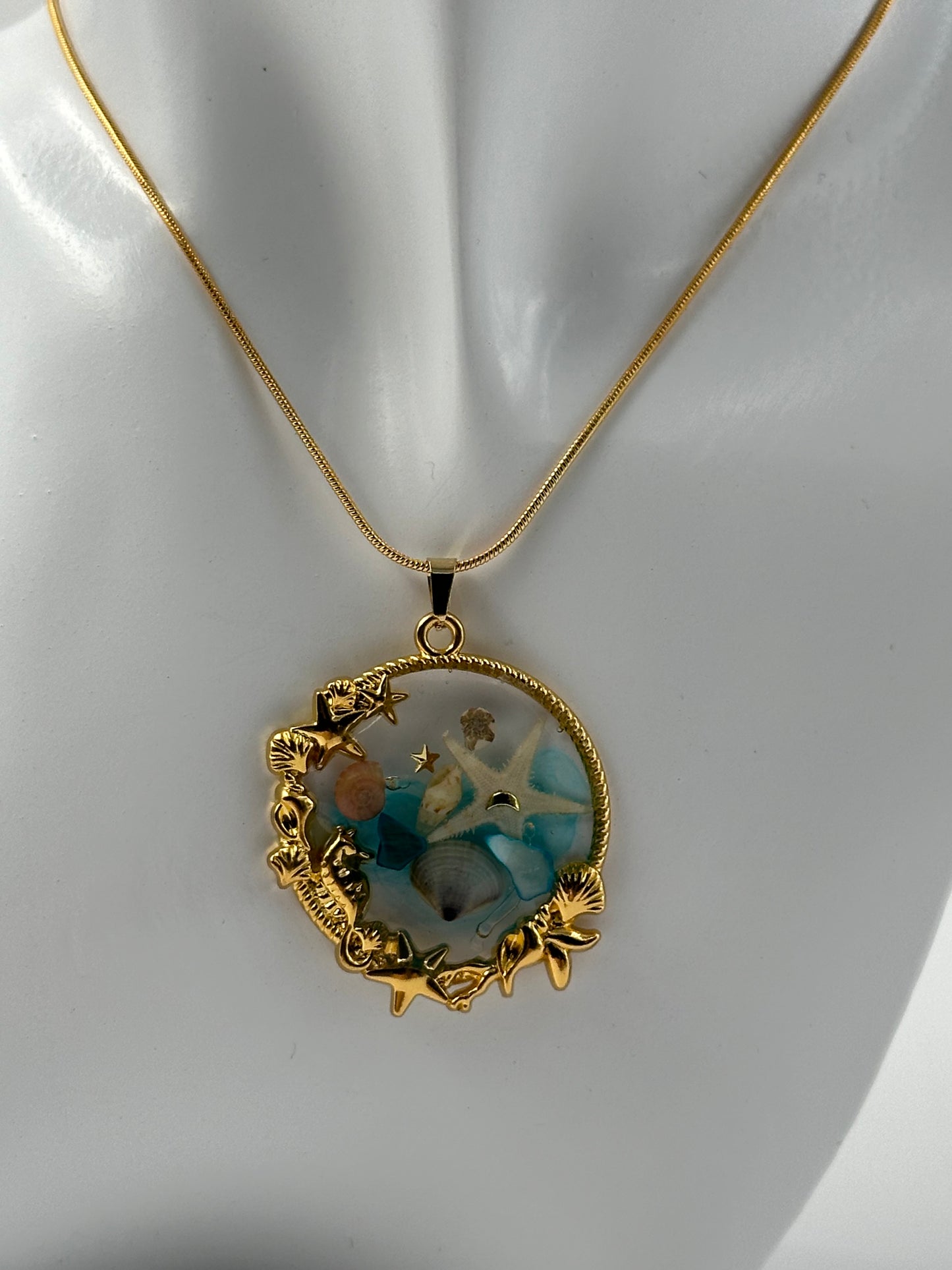 Handmade*deep in the Ocean Sea Necklace - Gold - Marine Life Pendant, Unique Ocean-Inspired Jewelry,  unique Necklace, Unique Gift - Melissa Art Collection