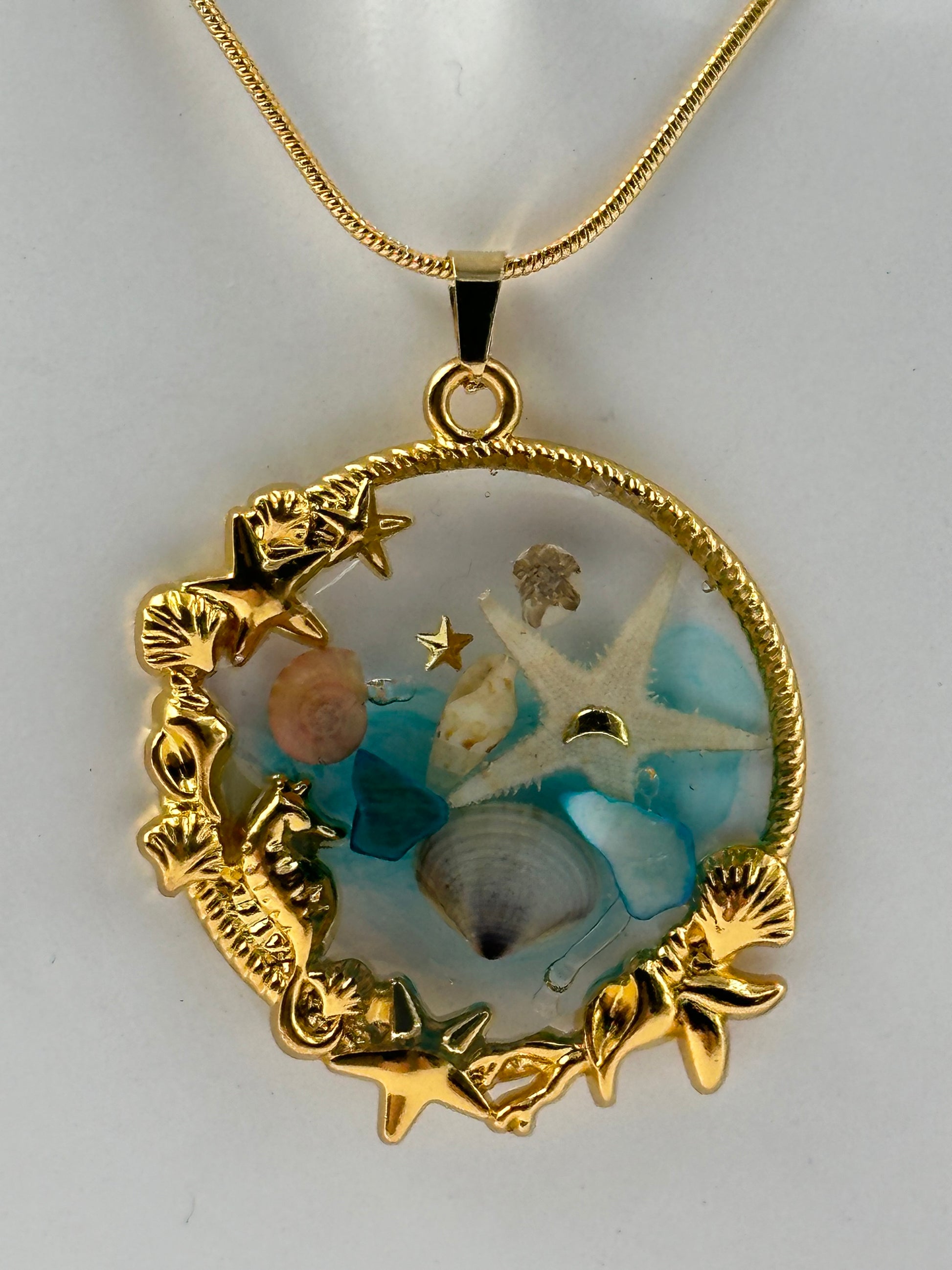 Handmade*deep in the Ocean Sea Necklace - Gold - Marine Life Pendant, Unique Ocean-Inspired Jewelry,  unique Necklace, Unique Gift - Melissa Art Collection