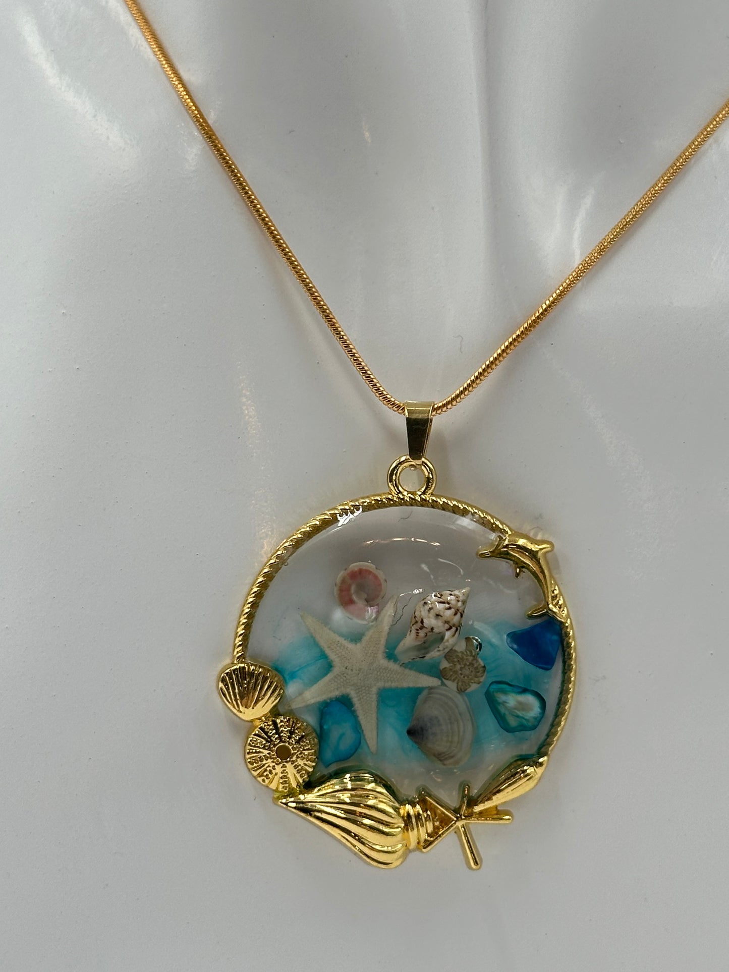 Handmade*deep in the Ocean Sea Necklace - Gold - Marine Life Pendant, Unique Ocean-Inspired Jewelry,  unique Necklace, Unique Gift - Melissa Art Collection