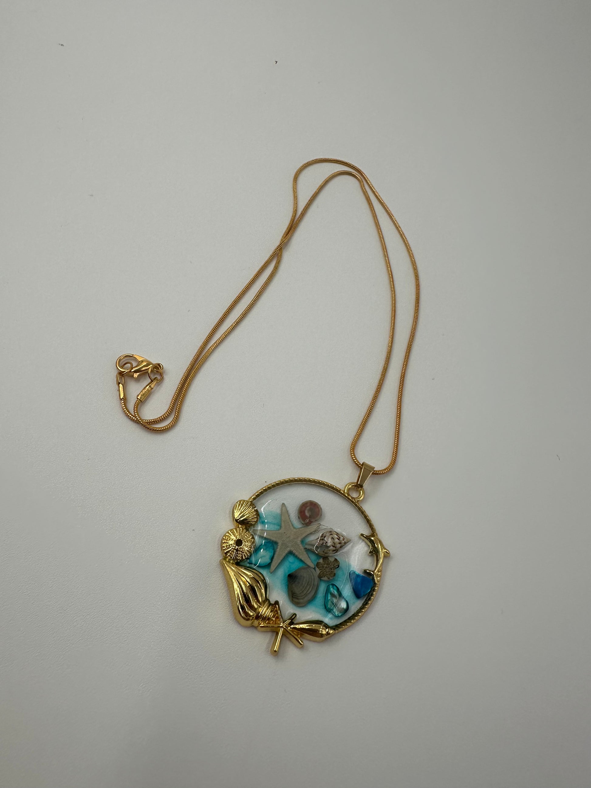 Handmade*deep in the Ocean Sea Necklace - Gold - Marine Life Pendant, Unique Ocean-Inspired Jewelry,  unique Necklace, Unique Gift - Melissa Art Collection