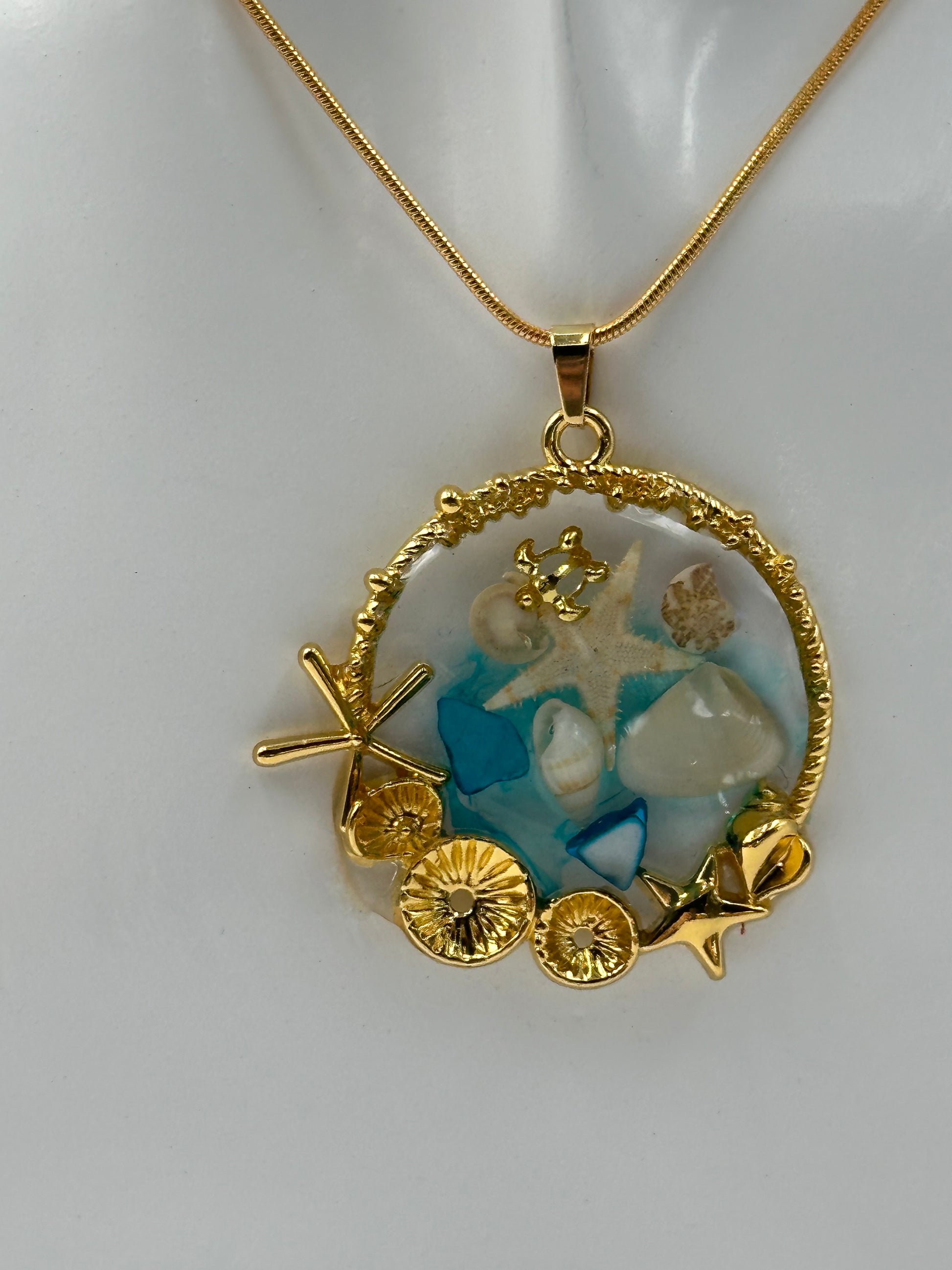 Handmade*deep in the Ocean Sea Necklace - Gold - Marine Life Pendant, Unique Ocean-Inspired Jewelry,  unique Necklace, Unique Gift - Melissa Art Collection